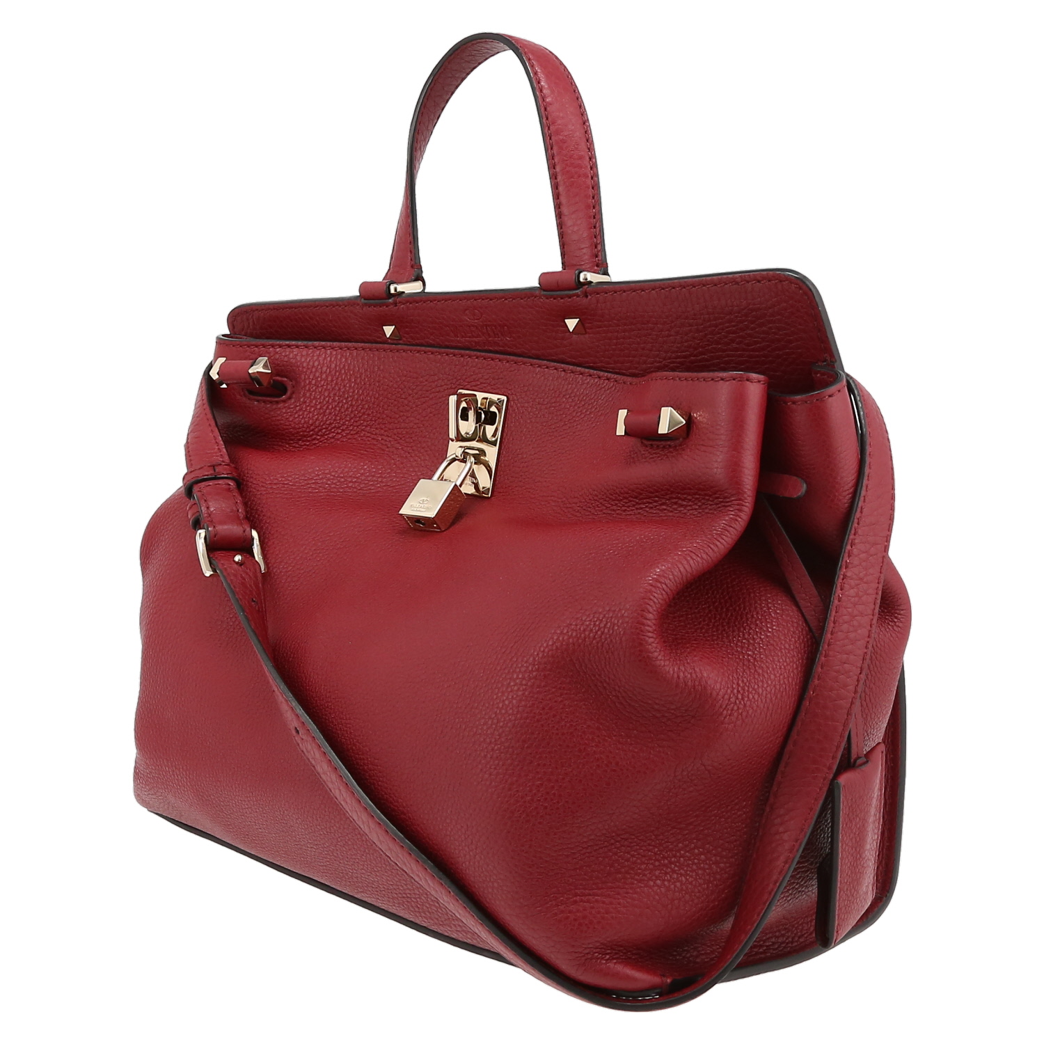 Valentino Garavani  JoyLock large model  shoulder bag  in burgundy grained leather - Detail D3