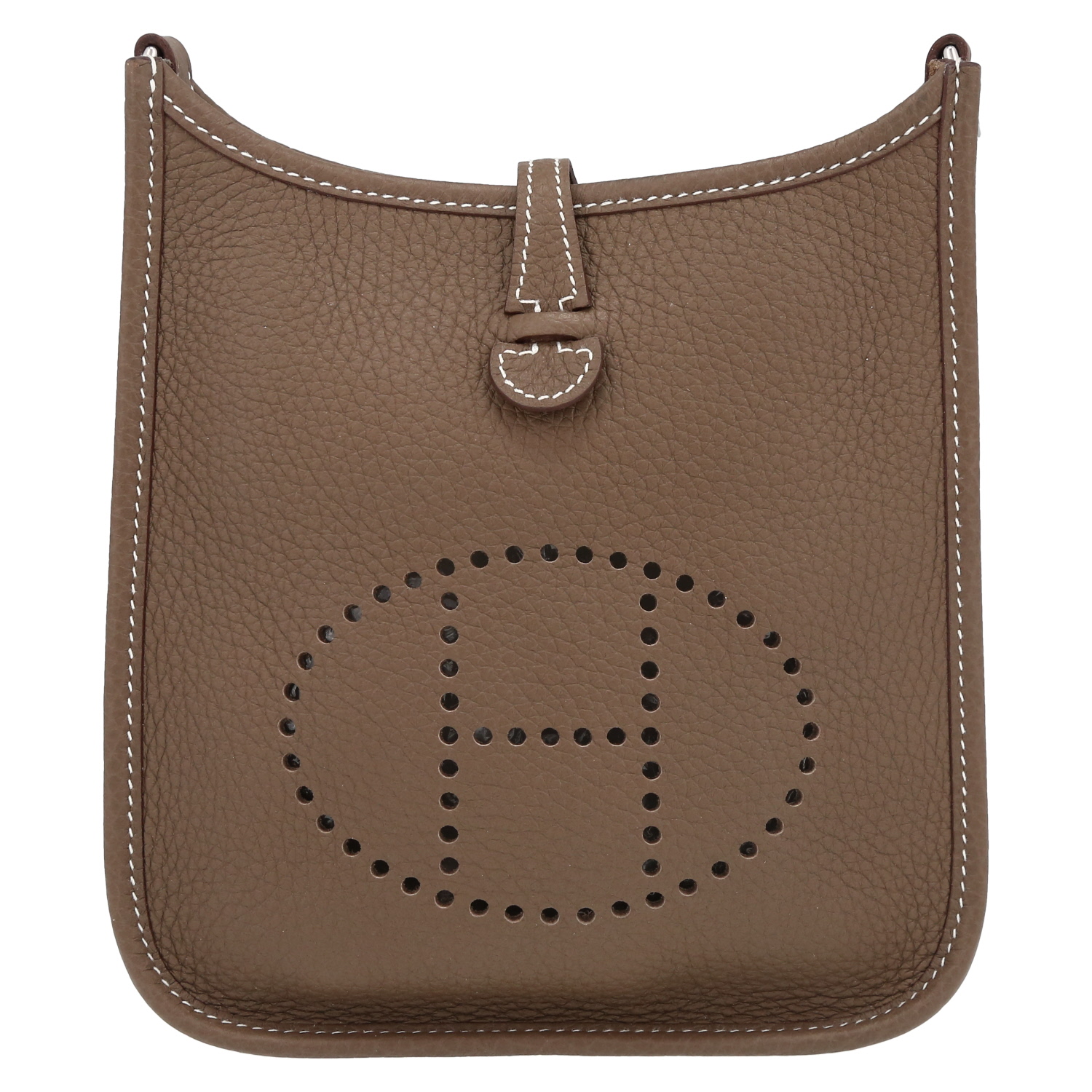 Sac bandoulière Hermès  Evelyne 16 cm en cuir taurillon clémence étoupe et toile noire - Detail D2