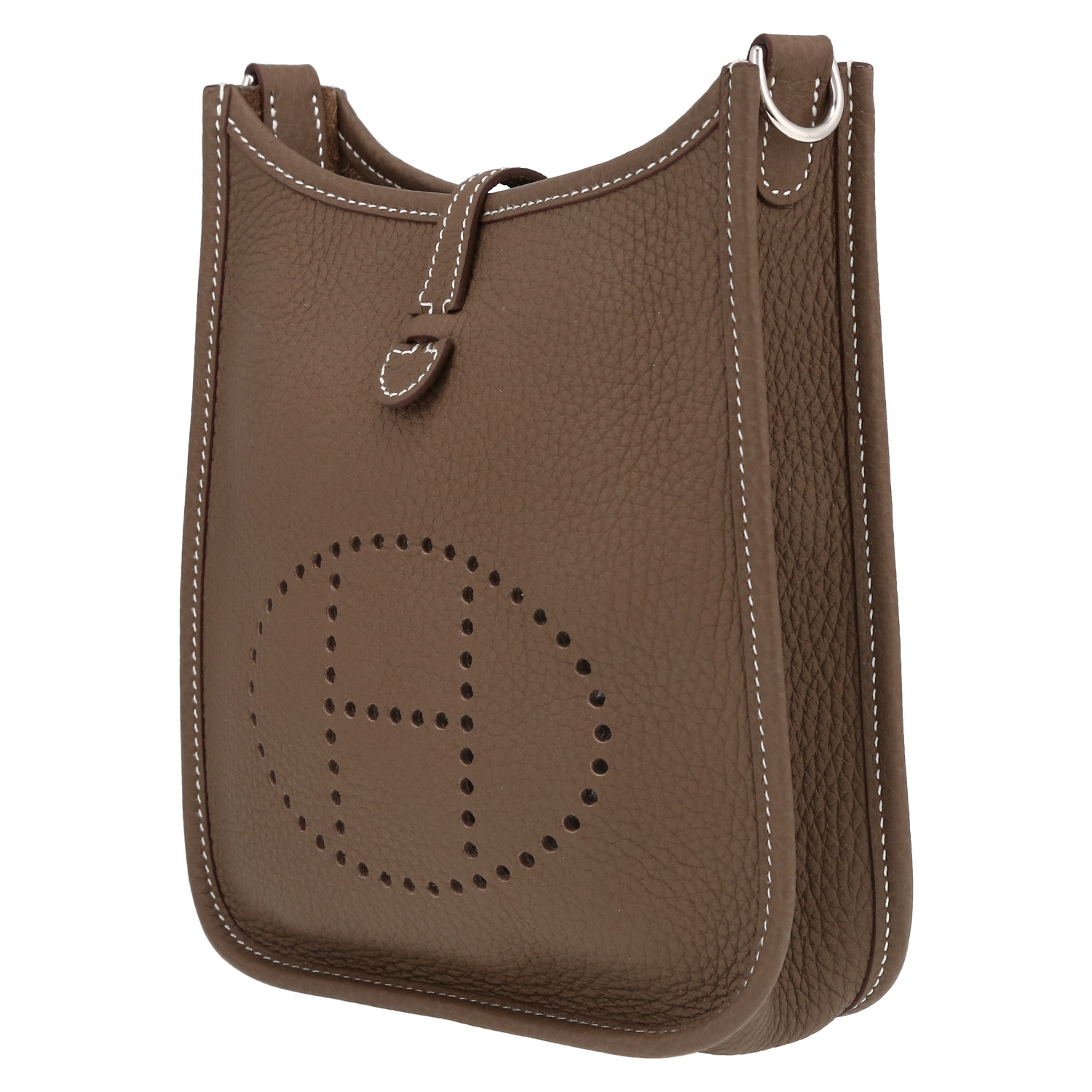 Sac bandoulière Hermès  Evelyne 16 cm en cuir taurillon clémence étoupe et toile noire - Detail D3