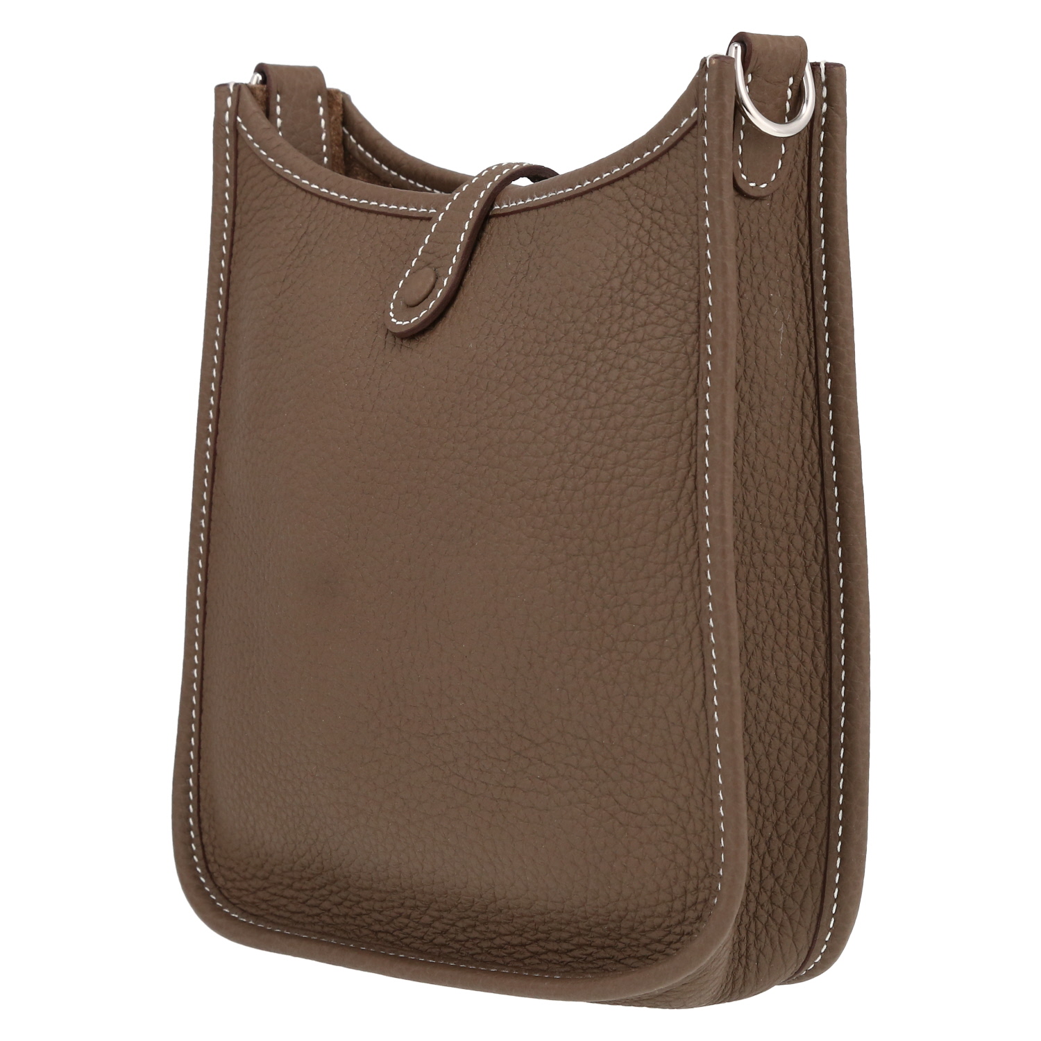 Borsa a tracolla Hermès  Mini Evelyne in pelle taurillon clemence etoupe e tela nera - Detail D5