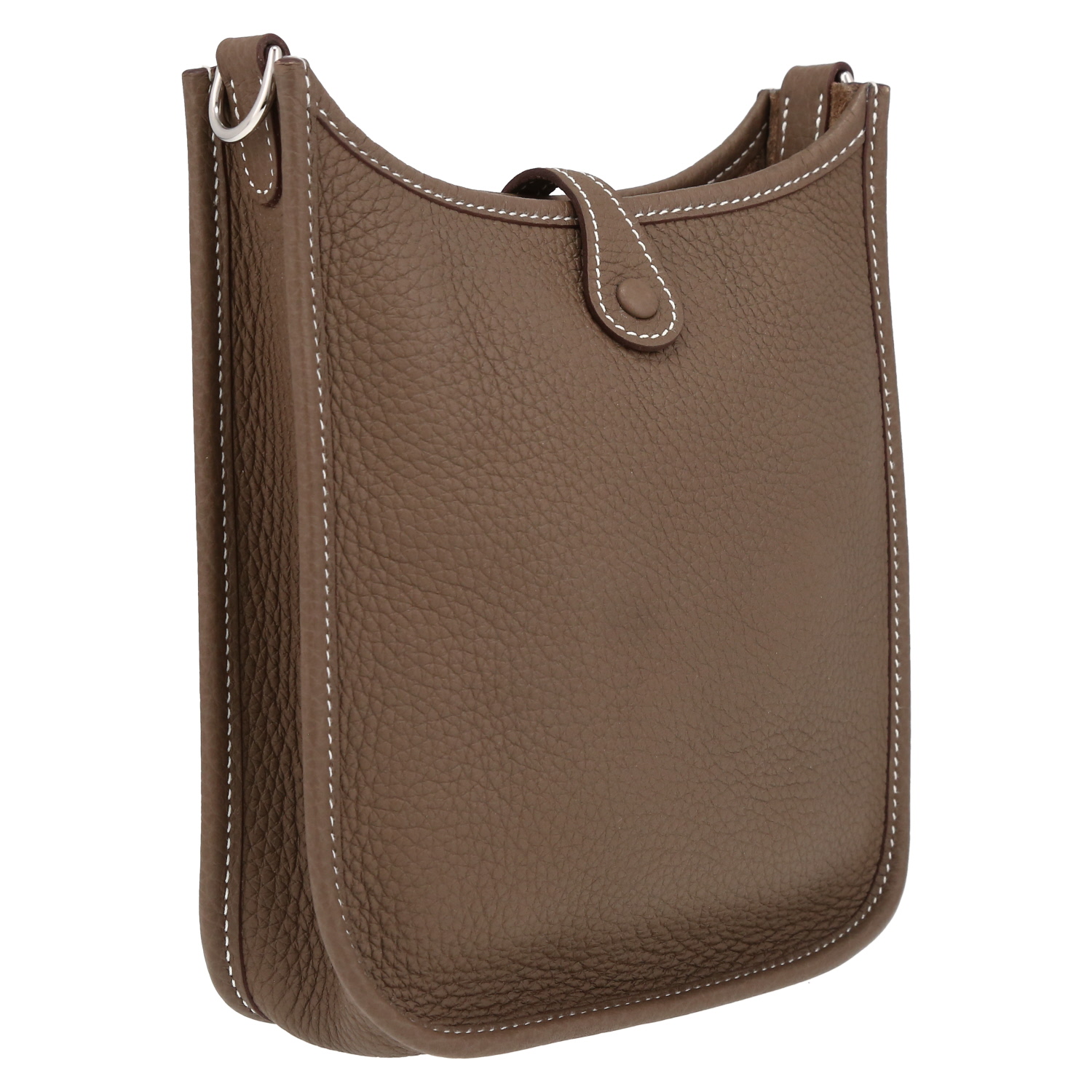 Sac bandoulière Hermès  Evelyne 16 cm en cuir taurillon clémence étoupe et toile noire - Detail D6