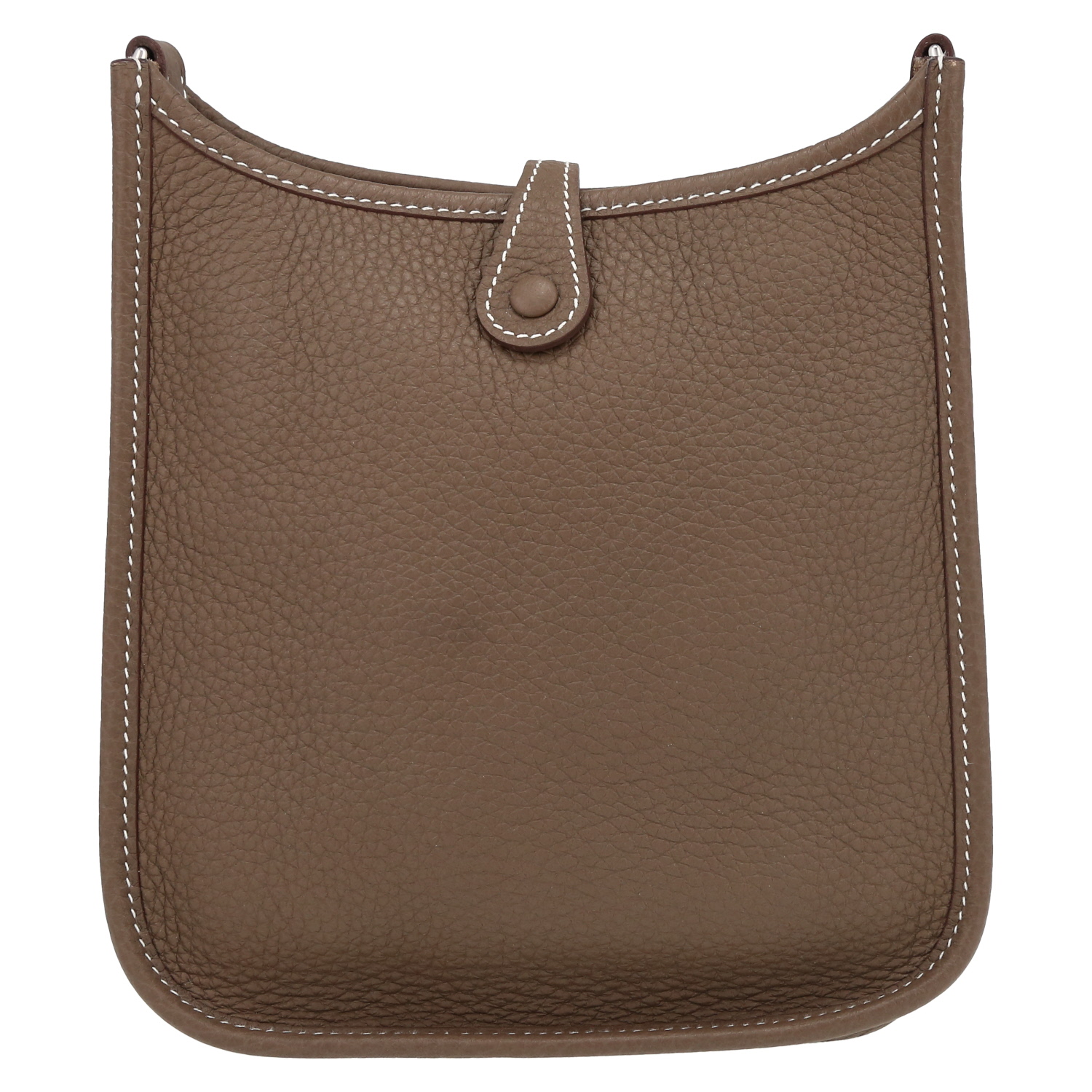 Sac bandoulière Hermès  Evelyne 16 cm en cuir taurillon clémence étoupe et toile noire - Detail D7