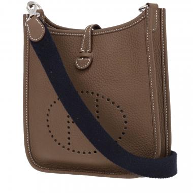 Hermès  Evelyne 16 cm shoulder bag  in etoupe leather taurillon clémence  and black canvas