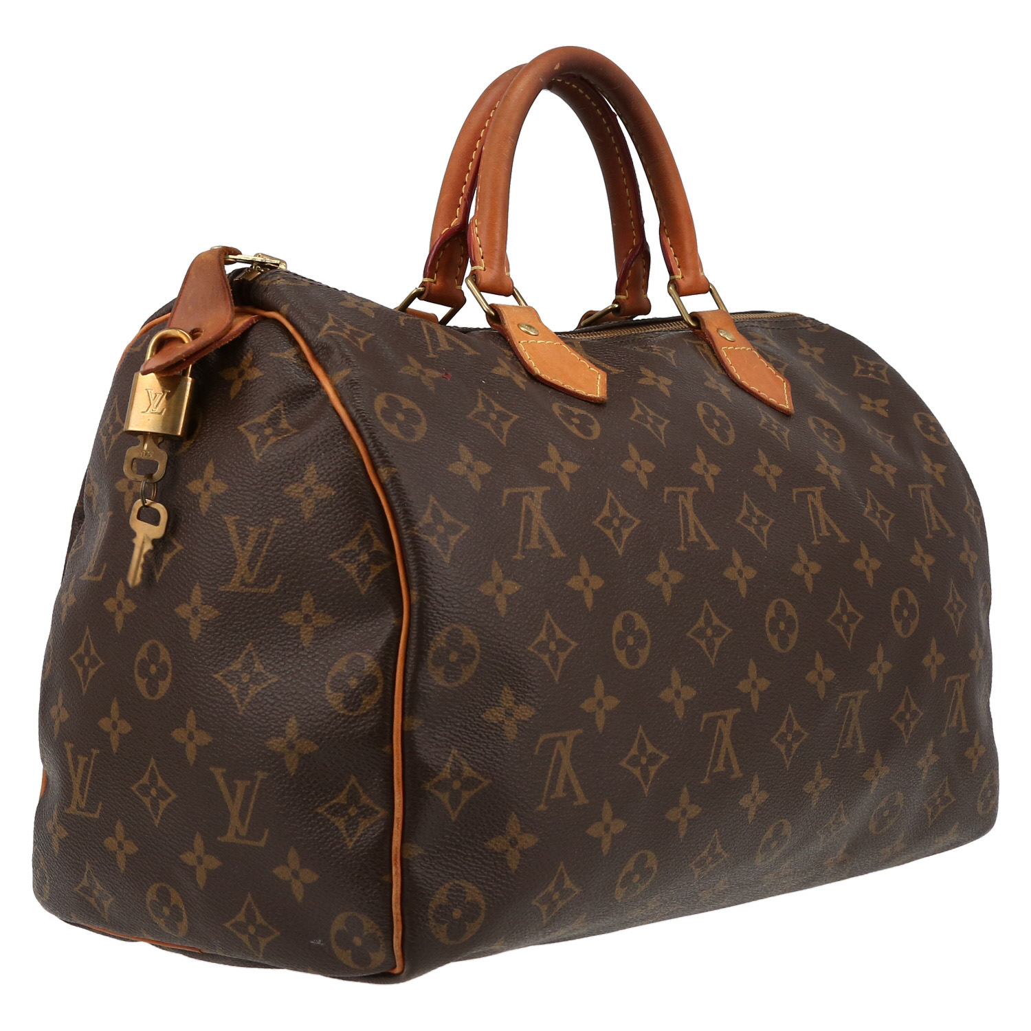 Sac à main Louis Vuitton  Speedy 35 en toile monogram marron - Detail D6