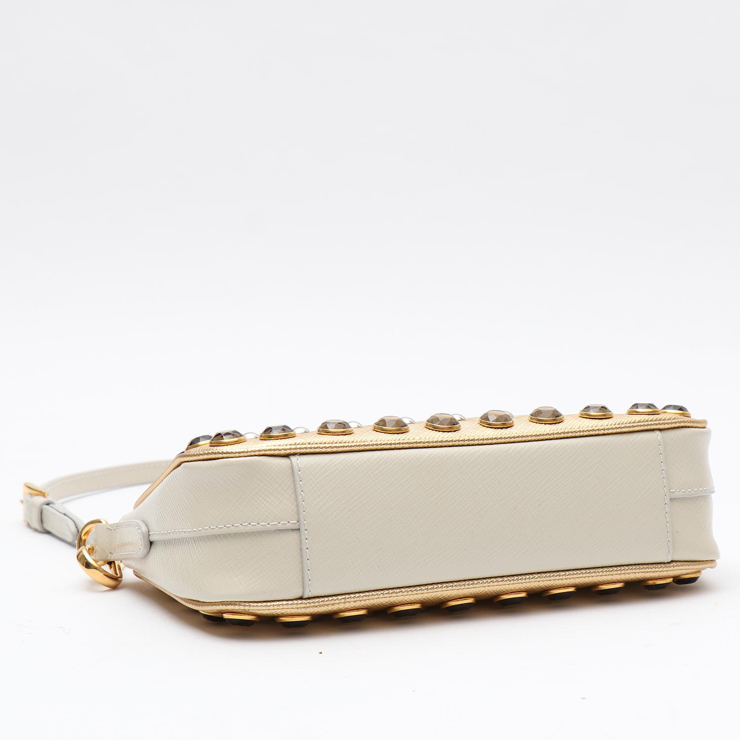 Prada   handbag  in gold and white leather saffiano - Detail D4