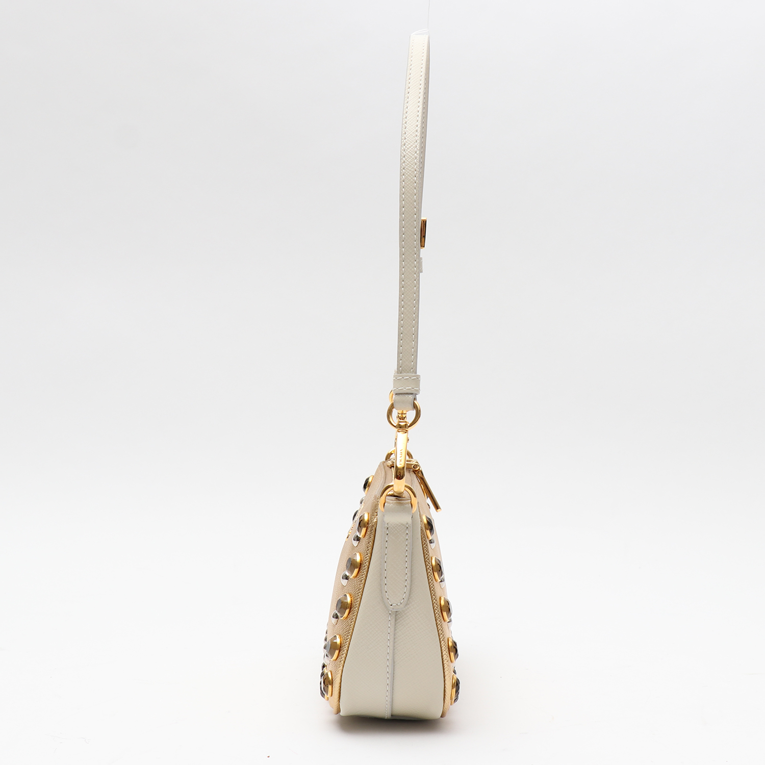 Prada   handbag  in gold and white leather saffiano - Detail D5