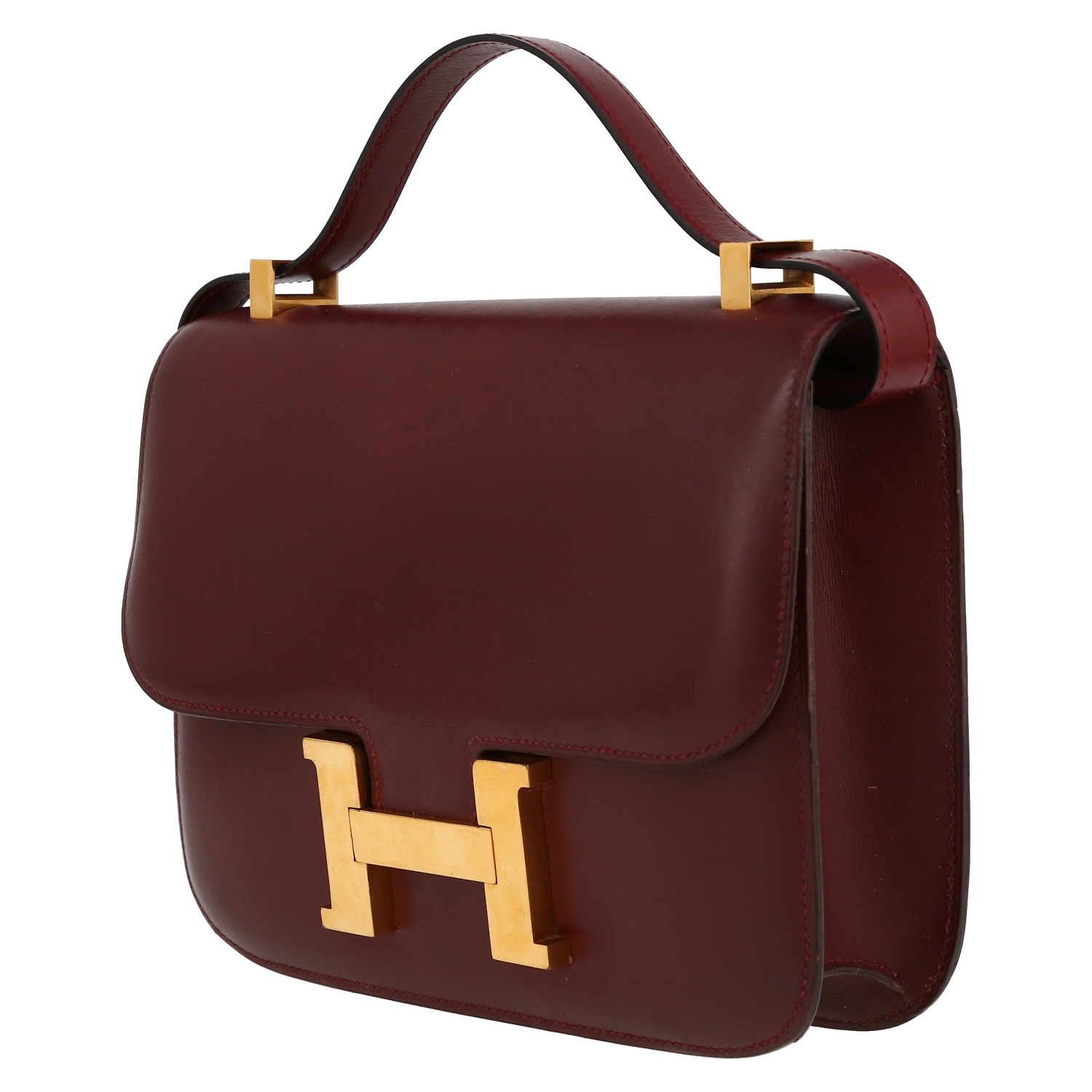 Sac à main Hermès  Constance en cuir box bordeaux - Detail D3