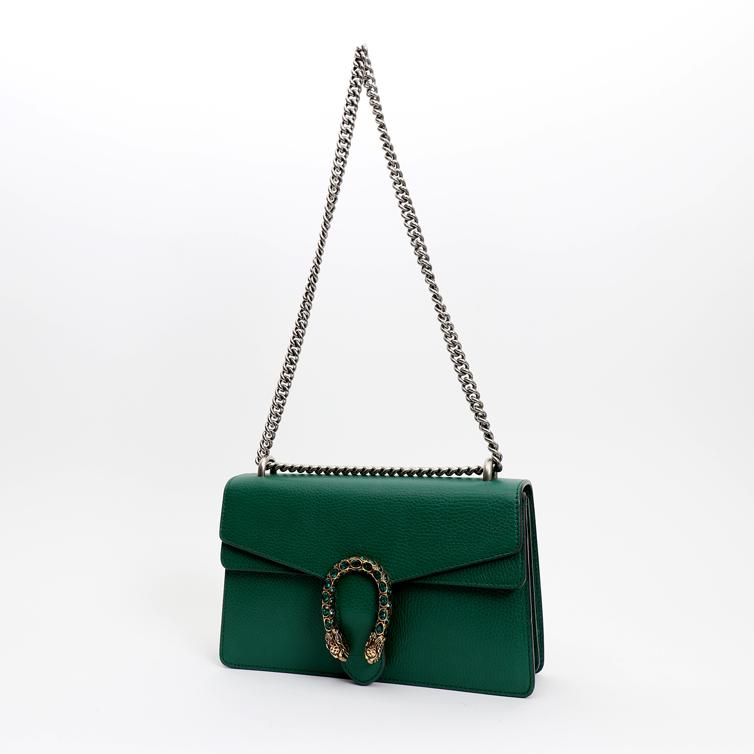 Bolso para llevar al hombro o en la mano Gucci  Dionysus en cuero granulado verde - Detail D8