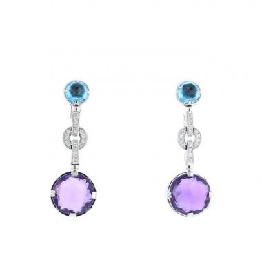 Paire de boucles d'oreilles Bulgari Parentesi Cocktail en or blanc, diamants, topaze et améthyste