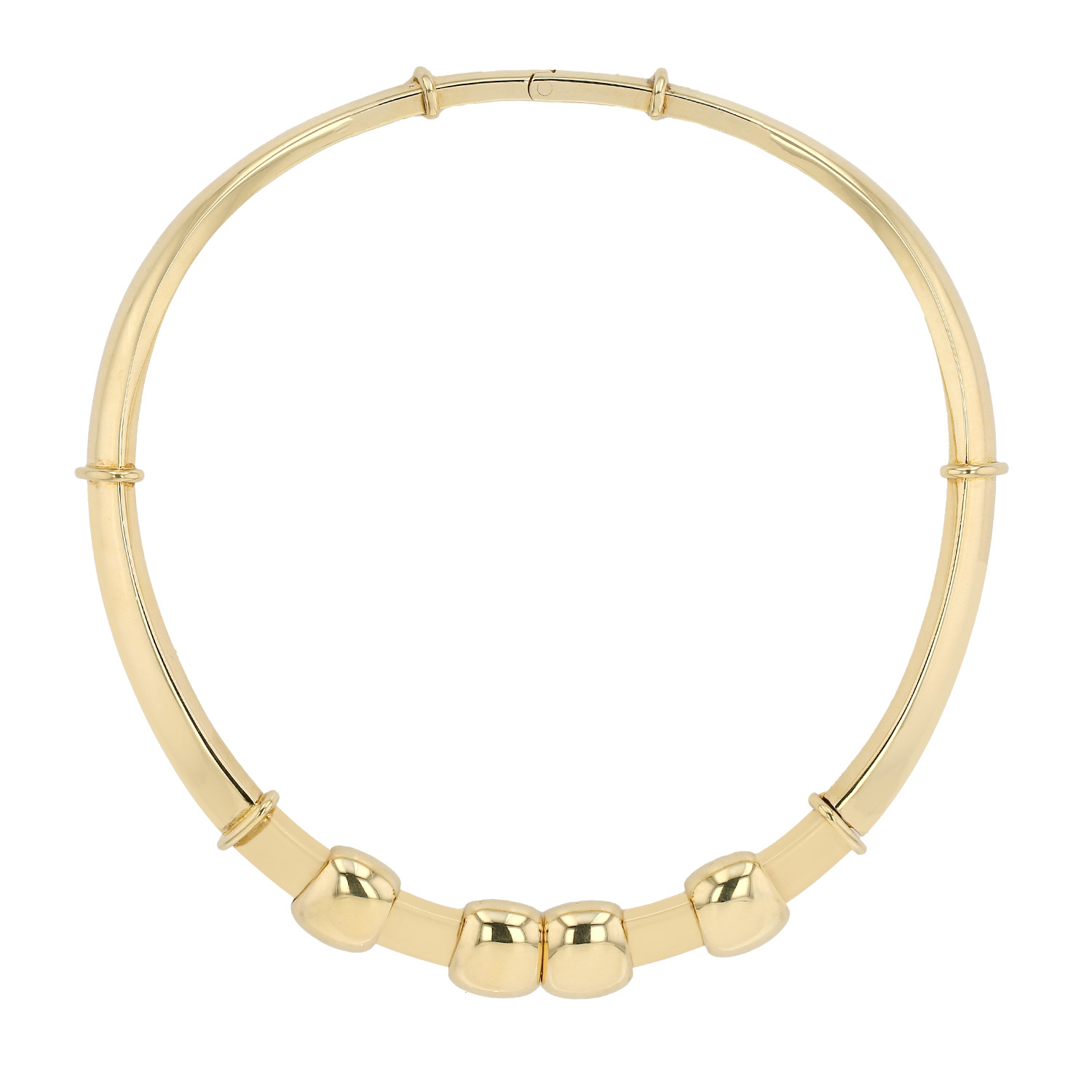 Rigid  Rene Boivin "Coulissant" linked necklace in yellow gold and diamonds - Detail D1