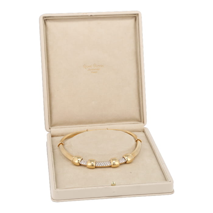 Rigid  Rene Boivin "Coulissant" linked necklace in yellow gold and diamonds - Detail D2