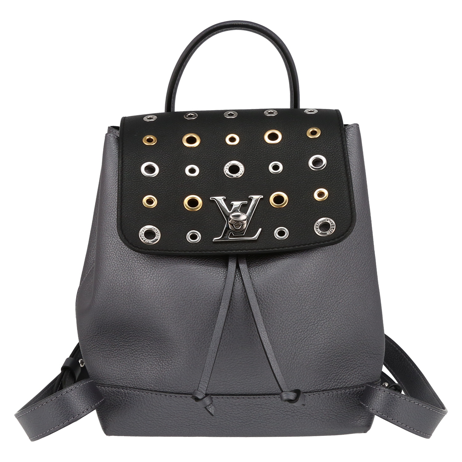 Sac à dos Louis Vuitton Lockme Backpack en cuir gris et noir - Detail D2