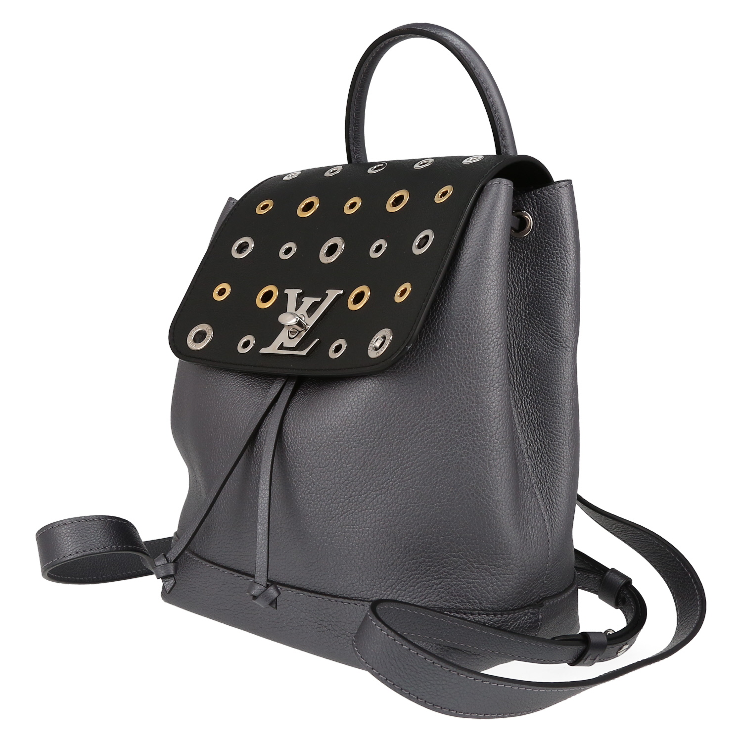 Sac à dos Louis Vuitton Lockme Backpack en cuir gris et noir - Detail D3