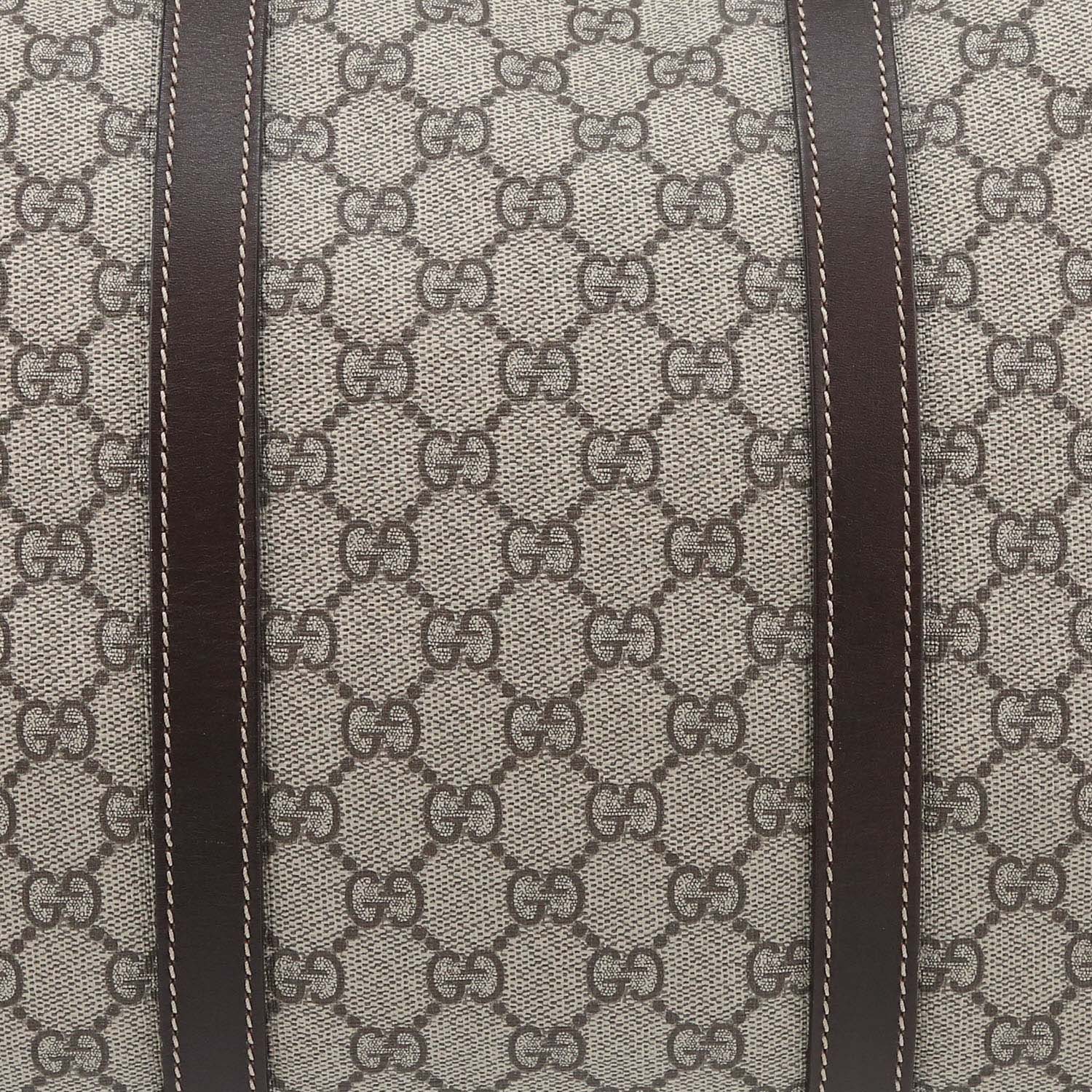 Gucci  Suprême GG weekend bag  in beige monogram canvas  and brown leather - Detail D1