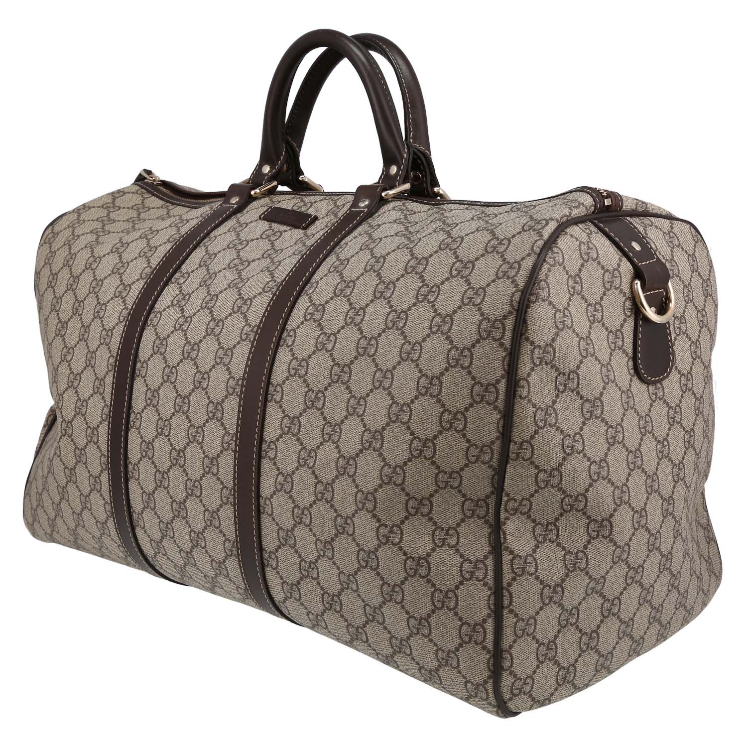 Borsa weekend Gucci  Suprême GG in tela monogram cerata beige e pelle marrone - Detail D3