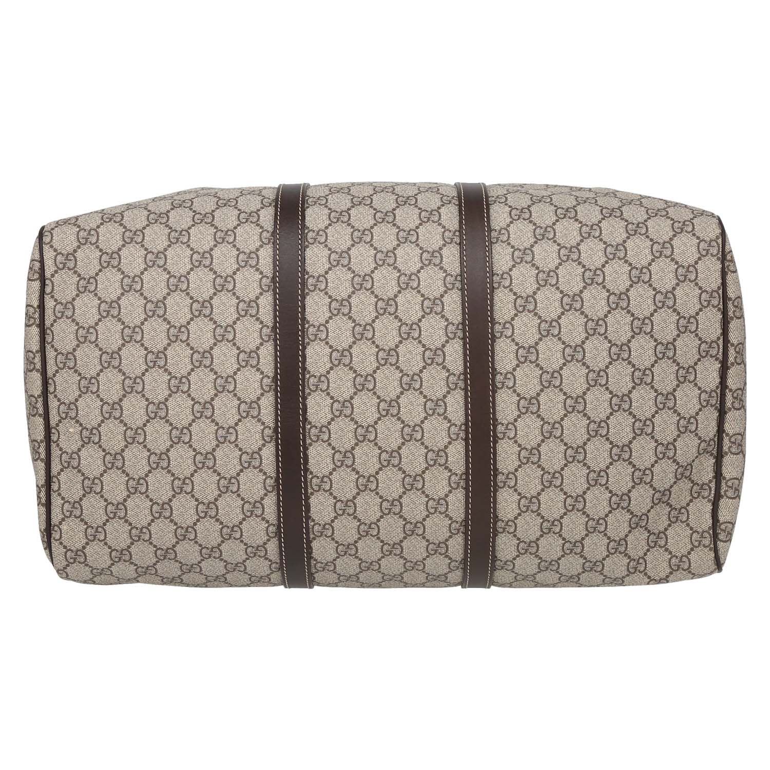 Borsa weekend Gucci  Suprême GG in tela monogram cerata beige e pelle marrone - Detail D4