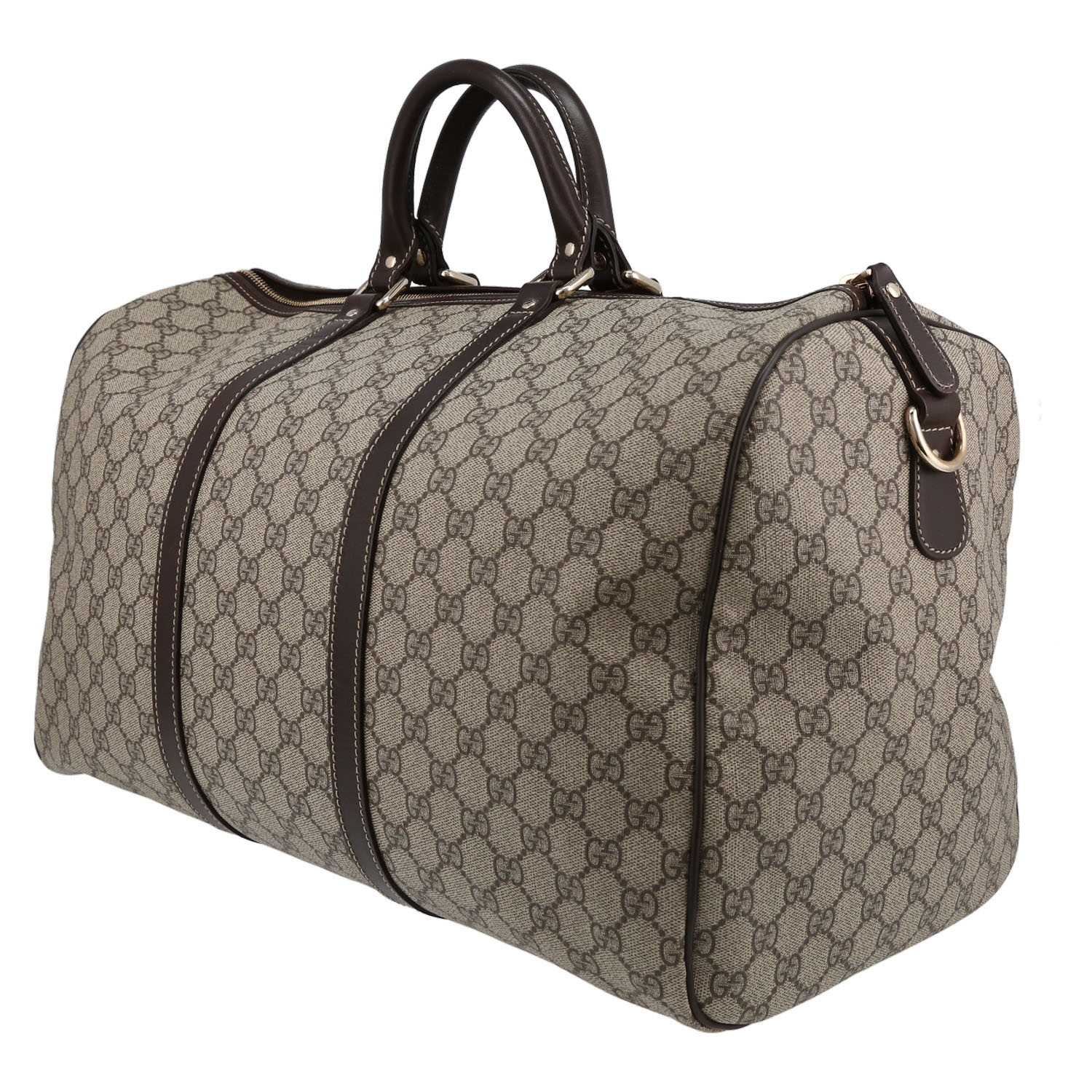 Gucci  Suprême GG weekend bag  in beige monogram canvas  and brown leather - Detail D5