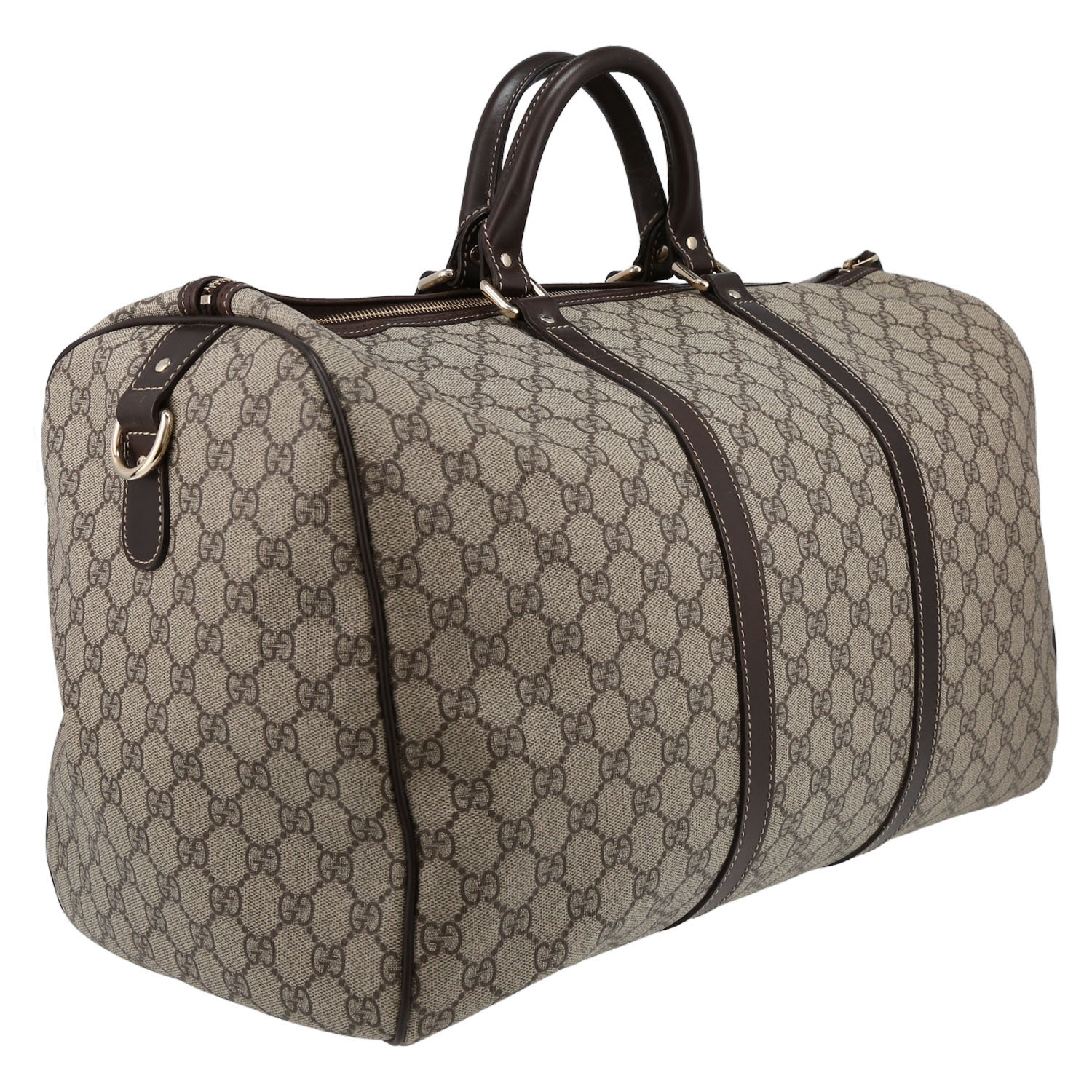 Sac de week end Gucci  Suprême GG en toile monogram enduite beige et cuir marron - Detail D6