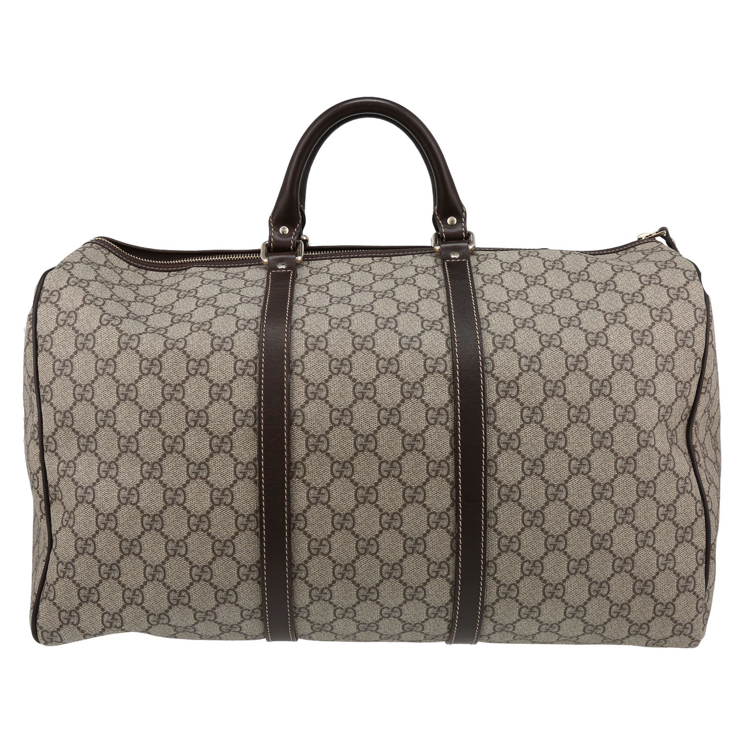 Gucci  Suprême GG weekend bag  in beige monogram canvas  and brown leather - Detail D7