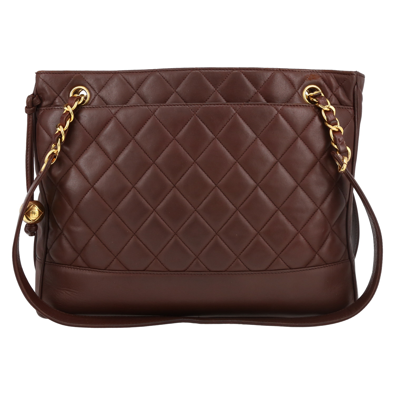 Sac à main Chanel Vintage en cuir matelassé marron - Detail D2