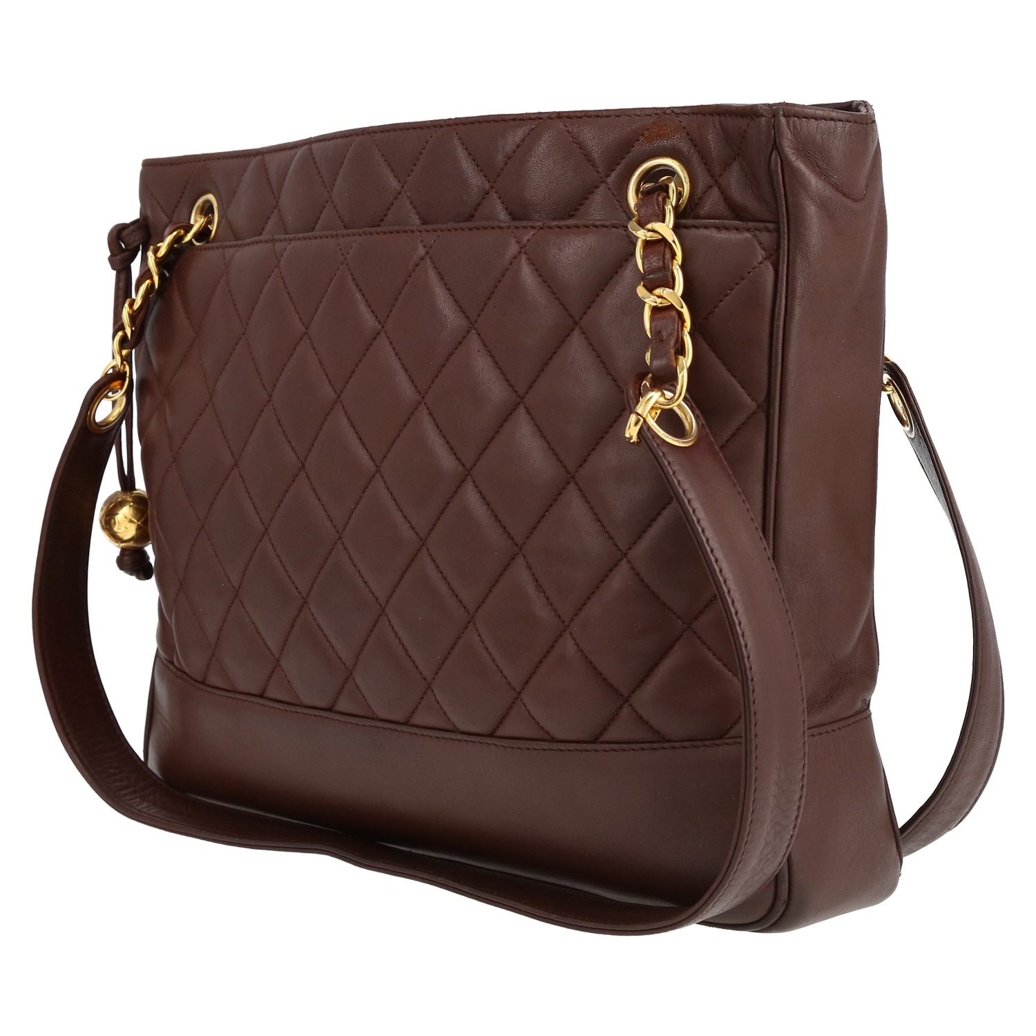 Sac à main Chanel Vintage en cuir matelassé marron - Detail D3