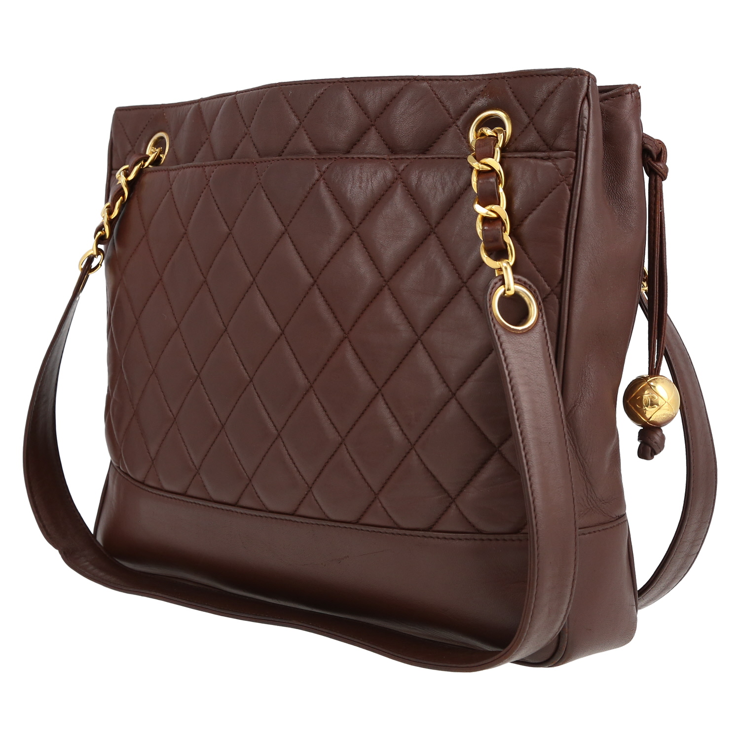 Sac à main Chanel Vintage en cuir matelassé marron - Detail D5