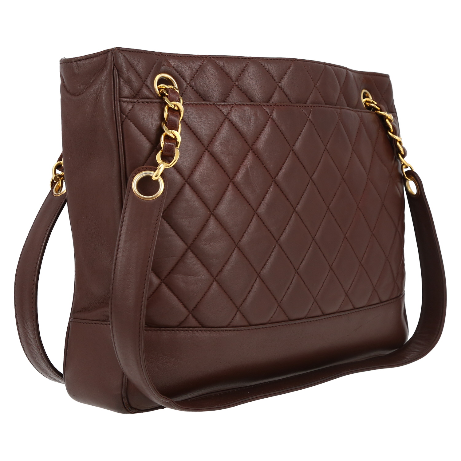Sac à main Chanel Vintage en cuir matelassé marron - Detail D6