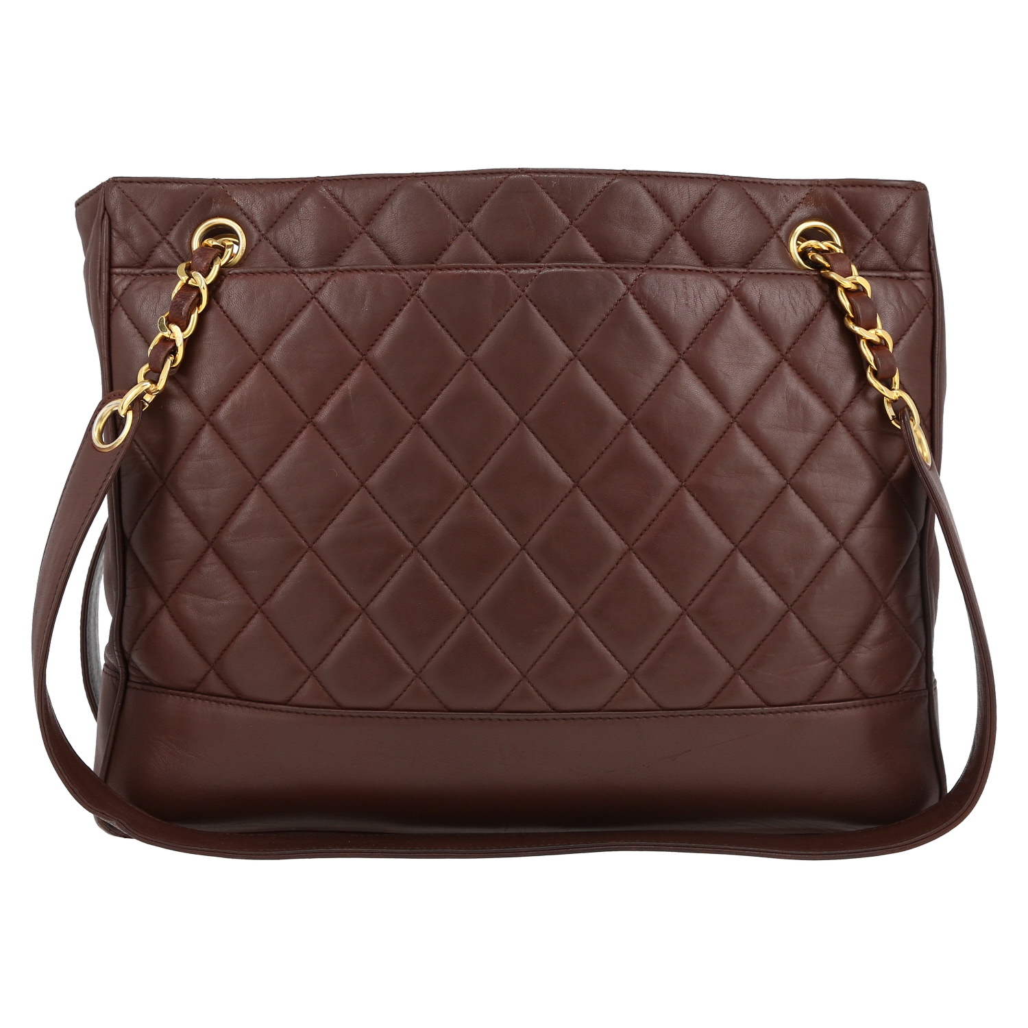 Sac à main Chanel Vintage en cuir matelassé marron - Detail D7