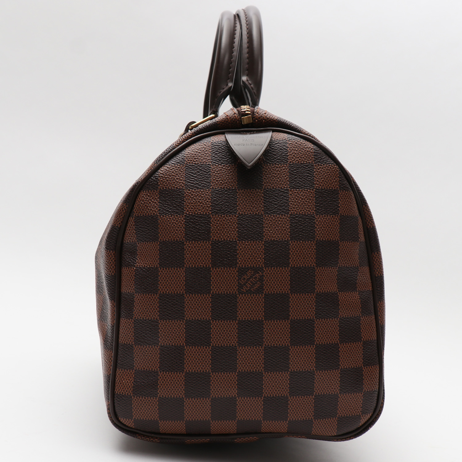 Sac à main Louis Vuitton  Speedy 30 en toile damier ébène et cuir naturel - Detail D6