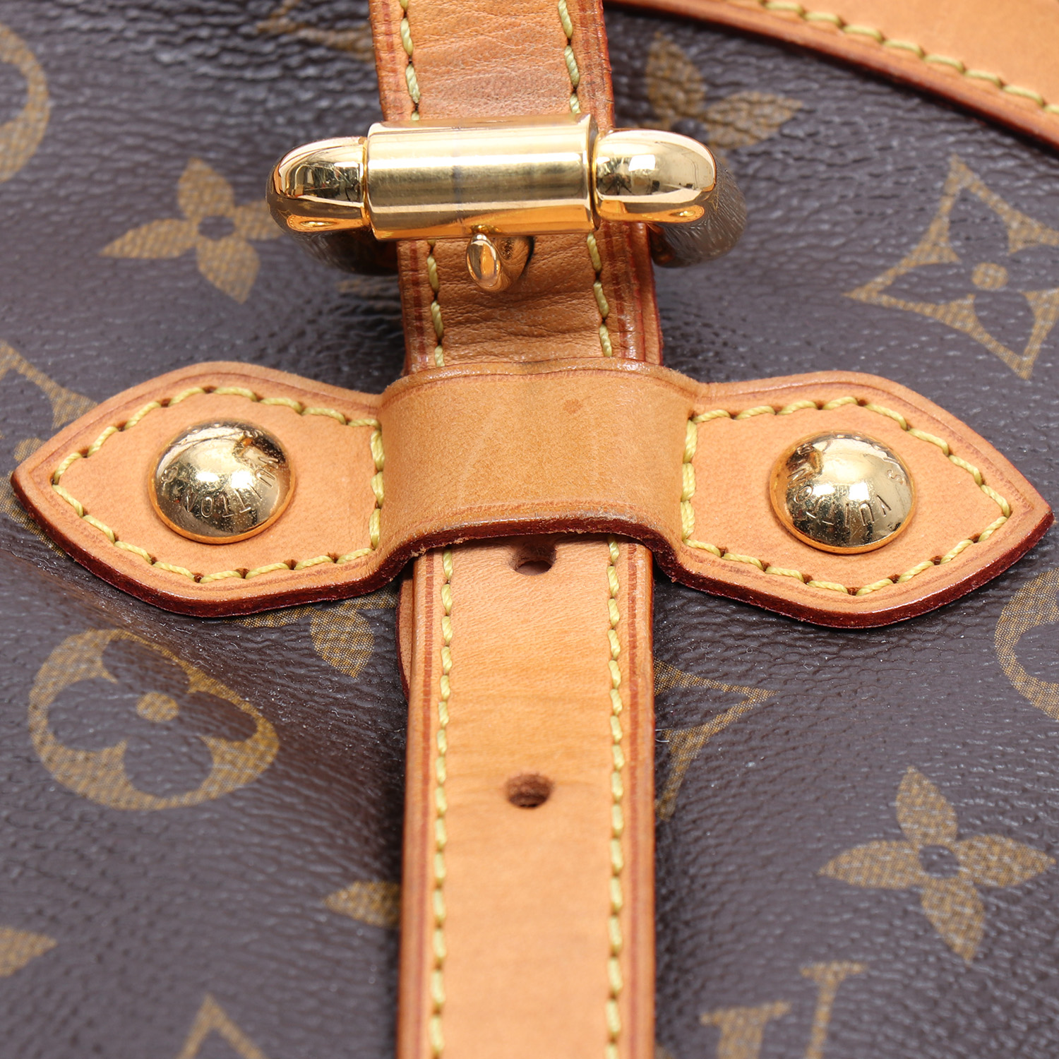 Bolso de mano Louis Vuitton  Tivoli en lona Monogram marrón y cuero natural - Detail D1