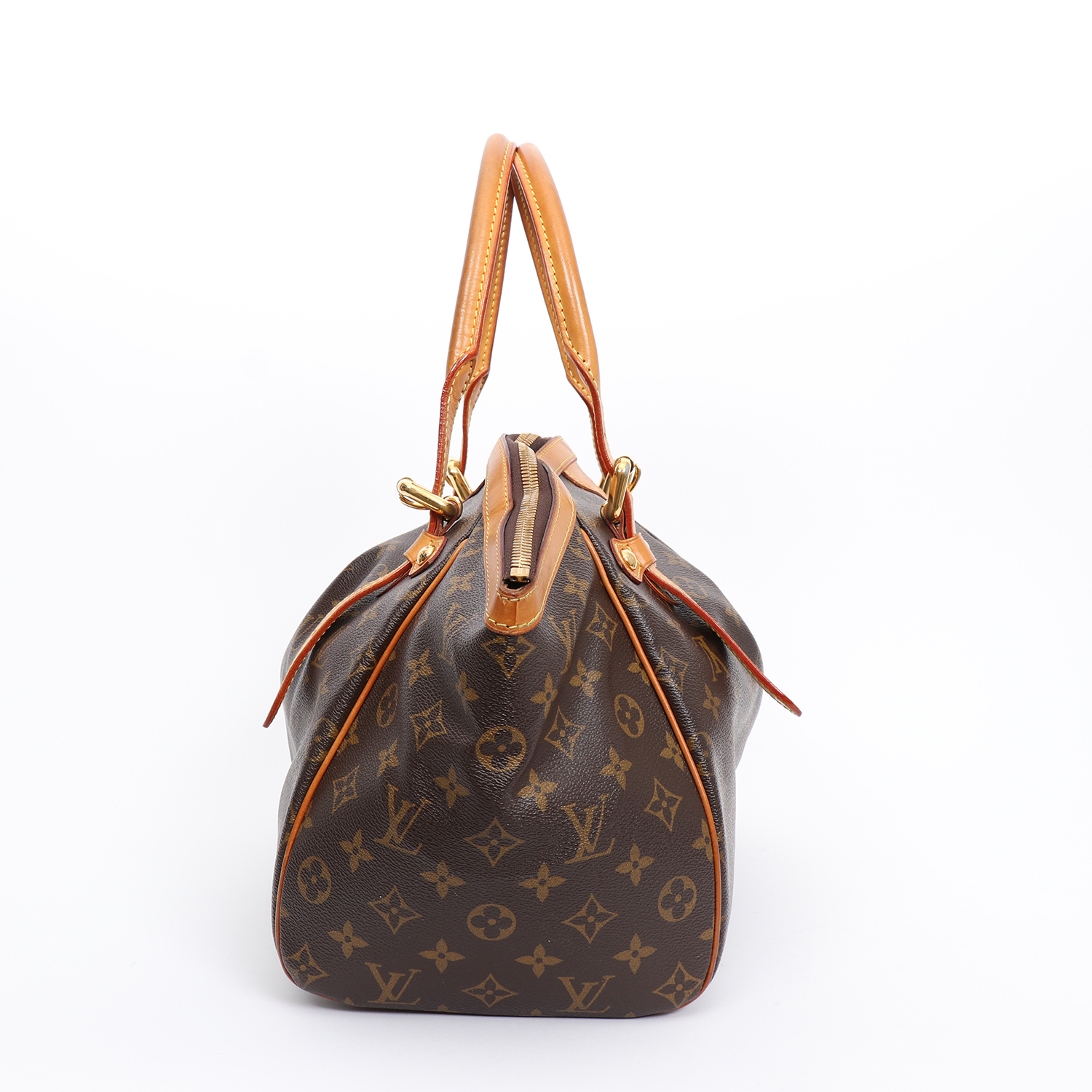 Bolso de mano Louis Vuitton  Tivoli en lona Monogram marrón y cuero natural - Detail D5