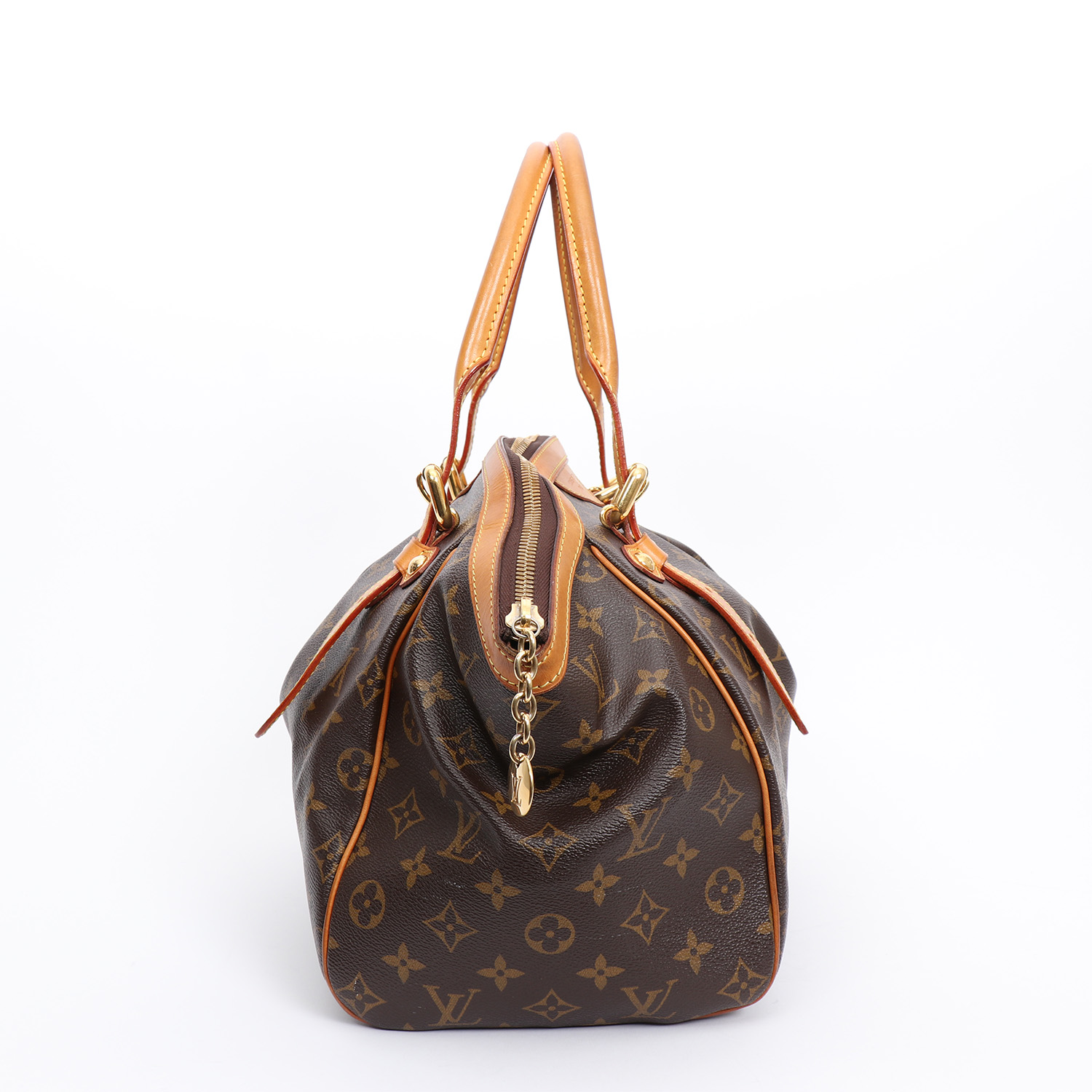 Bolso de mano Louis Vuitton  Tivoli en lona Monogram marrón y cuero natural - Detail D6