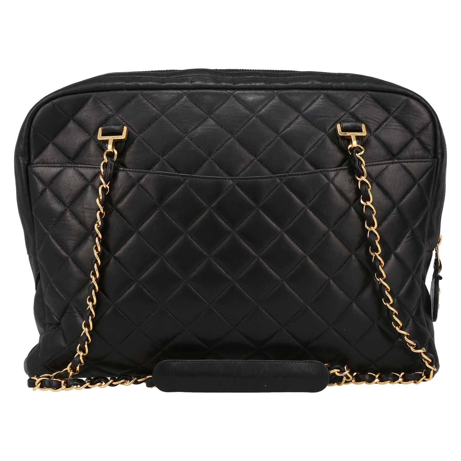 Chanel  Vintage Shopping shoulder bag  in black quilted leather - Detail D2