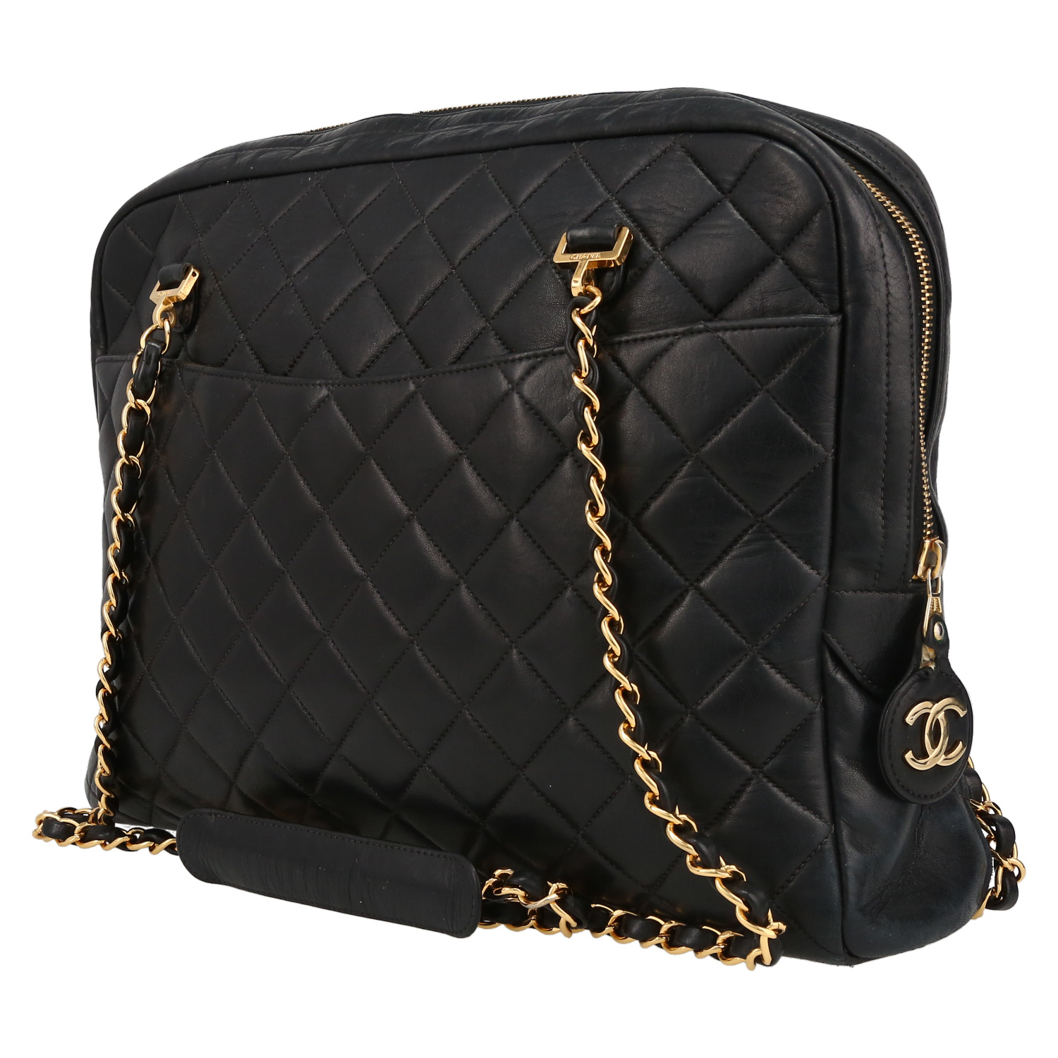 Chanel  Vintage Shopping shoulder bag  in black quilted leather - Detail D3