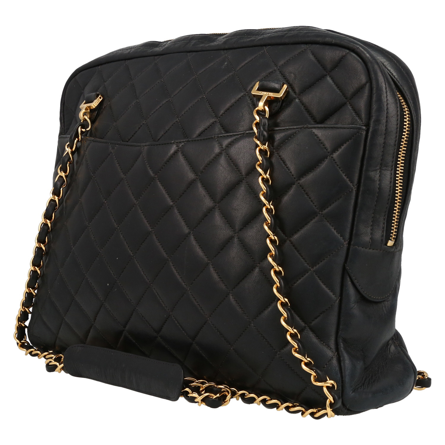 Chanel  Vintage Shopping shoulder bag  in black quilted leather - Detail D5