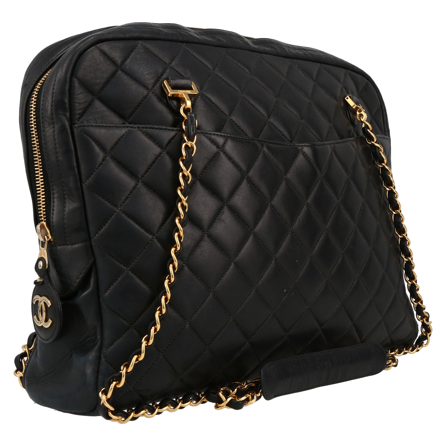 Chanel  Vintage Shopping shoulder bag  in black quilted leather - Detail D6