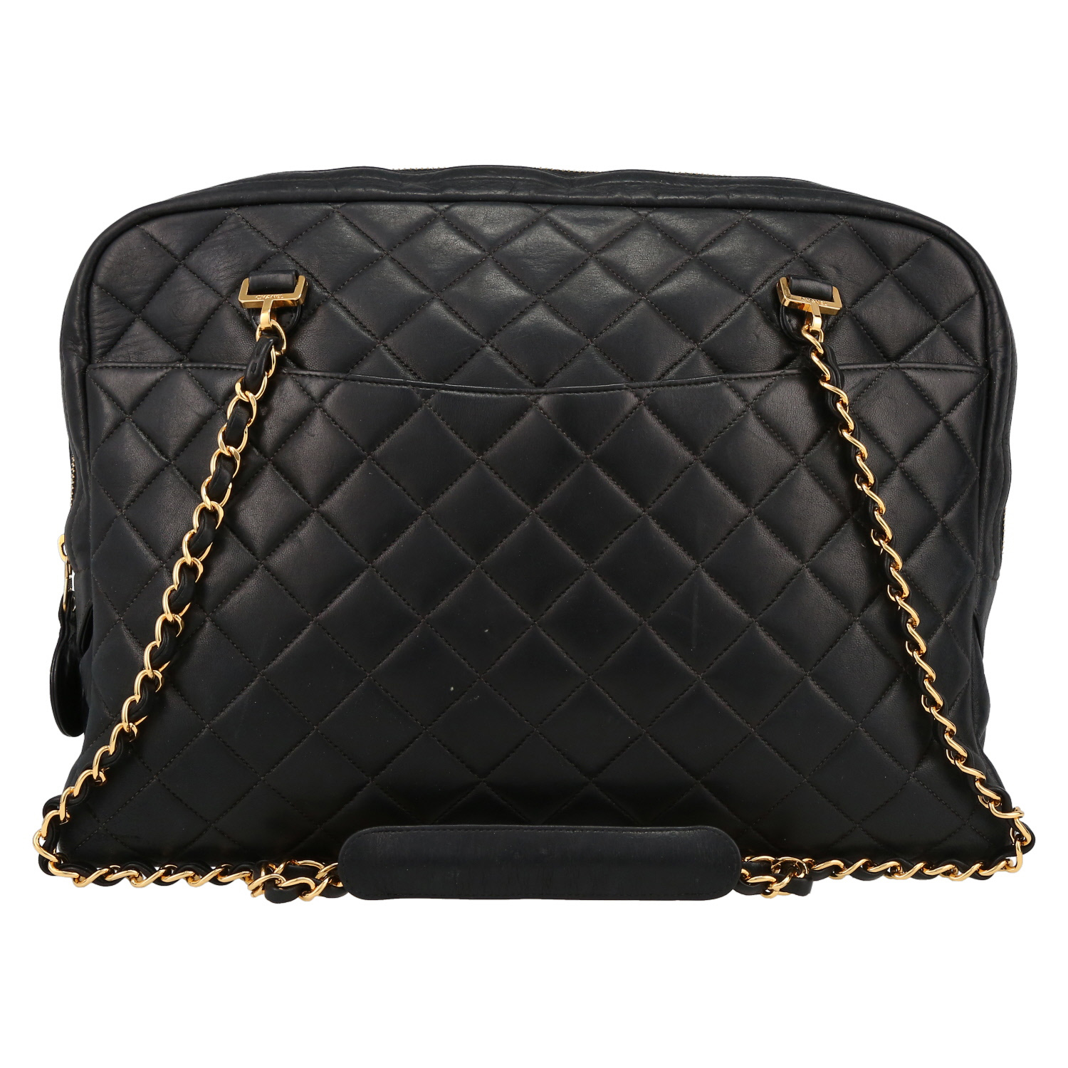 Bolso para llevar al hombro Chanel  Vintage Shopping en cuero acolchado negro - Detail D7