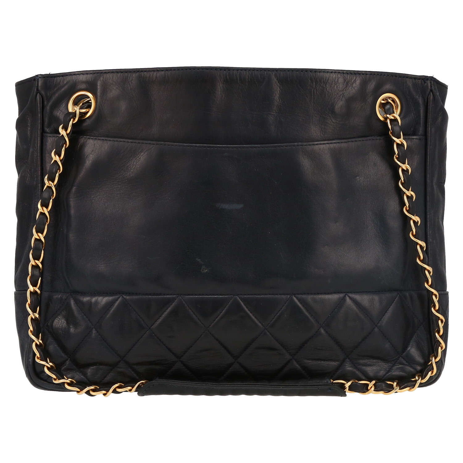 Bolso para llevar al hombro Chanel  Vintage Shopping en cuero azul marino - Detail D2