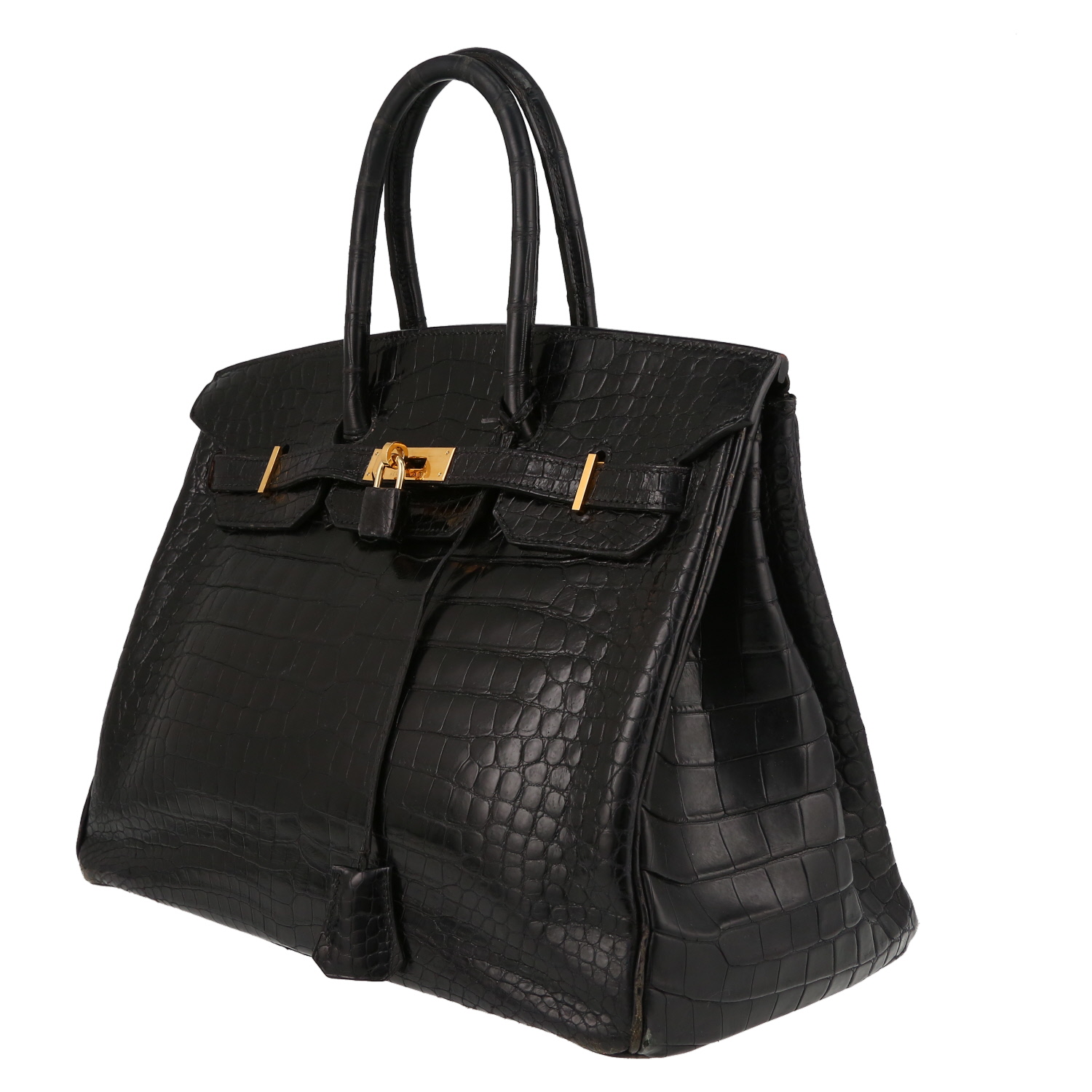 Sac à main Hermès  Birkin 35 cm en crocodile porosus noir - Detail D3