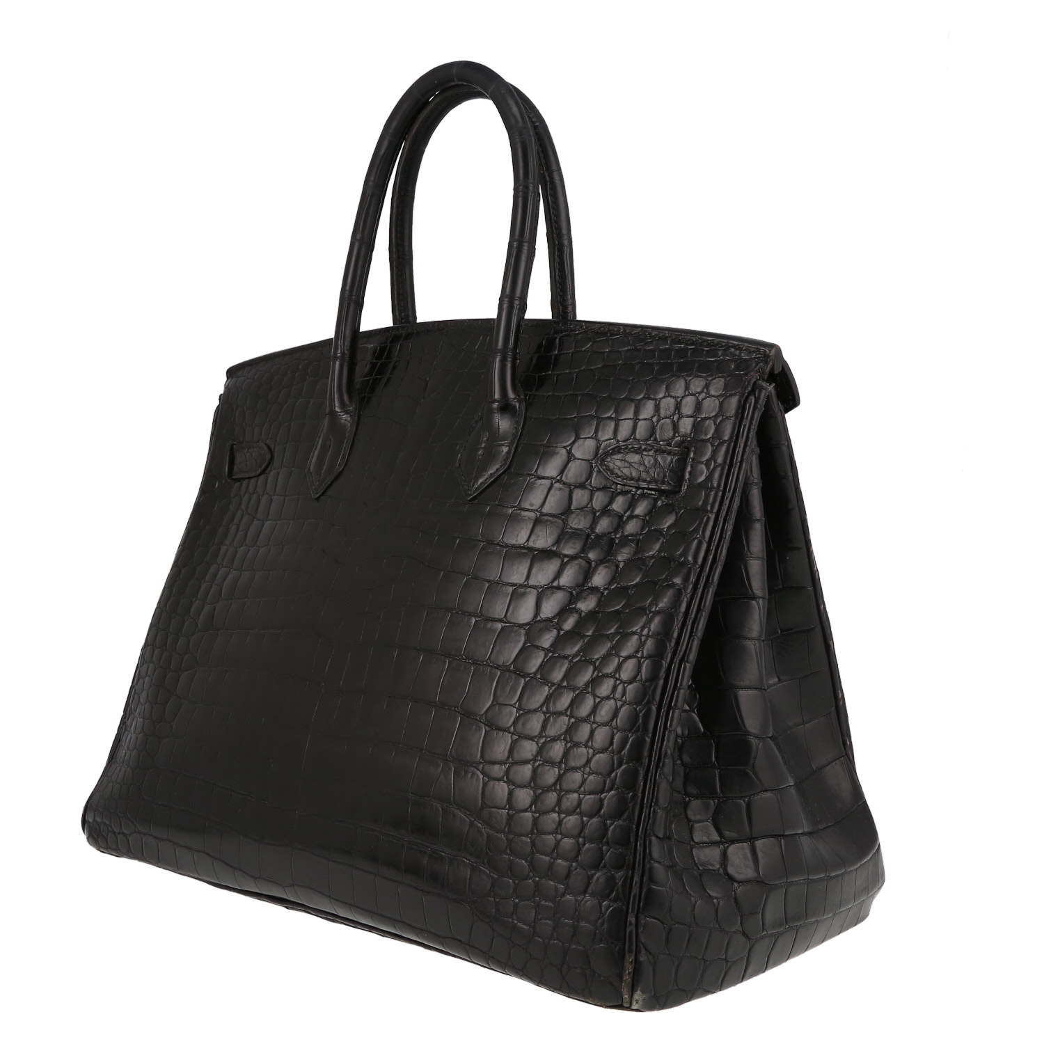 Bolso de mano Hermès  Birkin 35 cm en cocodrilo porosus negro - Detail D5