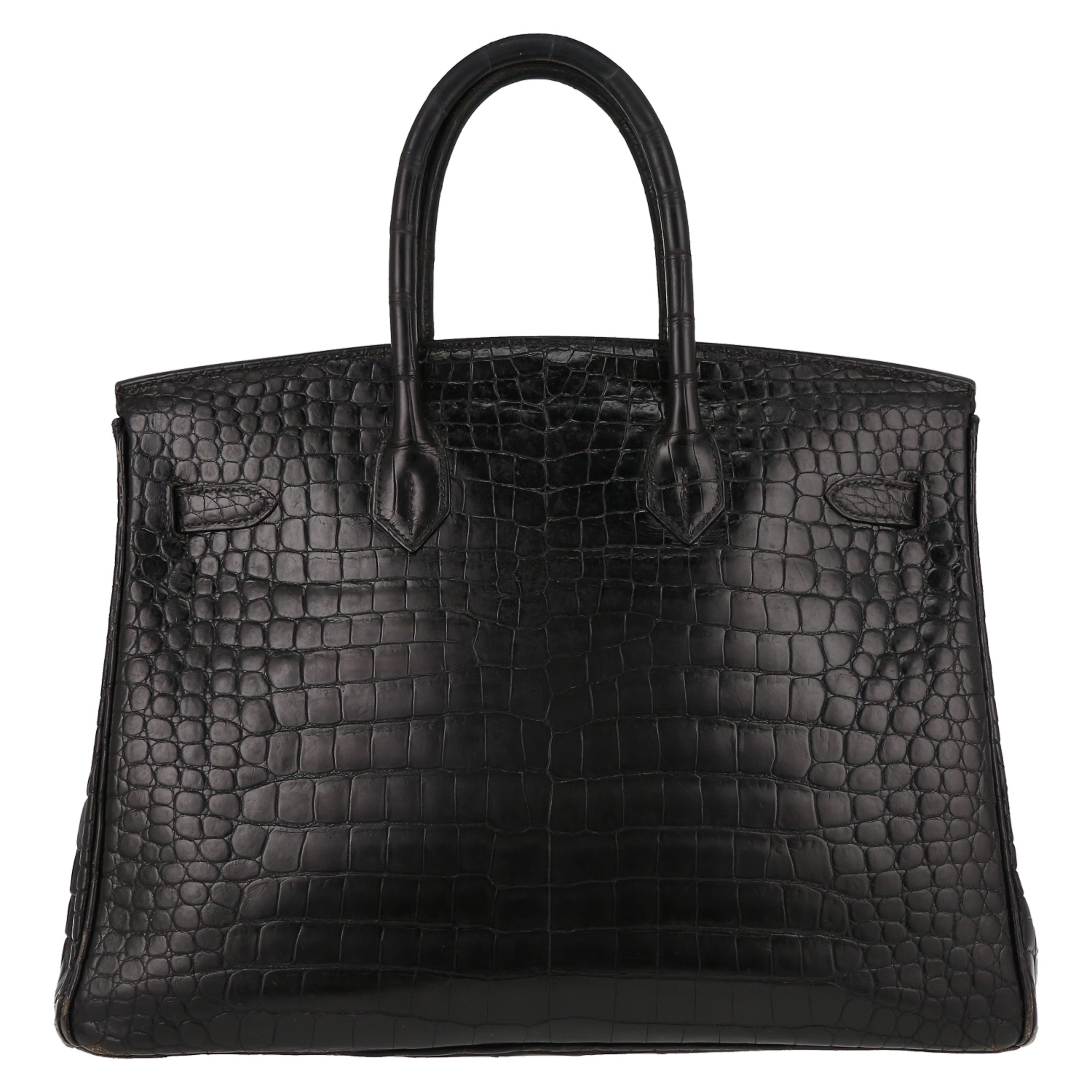 Bolso de mano Hermès  Birkin 35 cm en cocodrilo porosus negro - Detail D7
