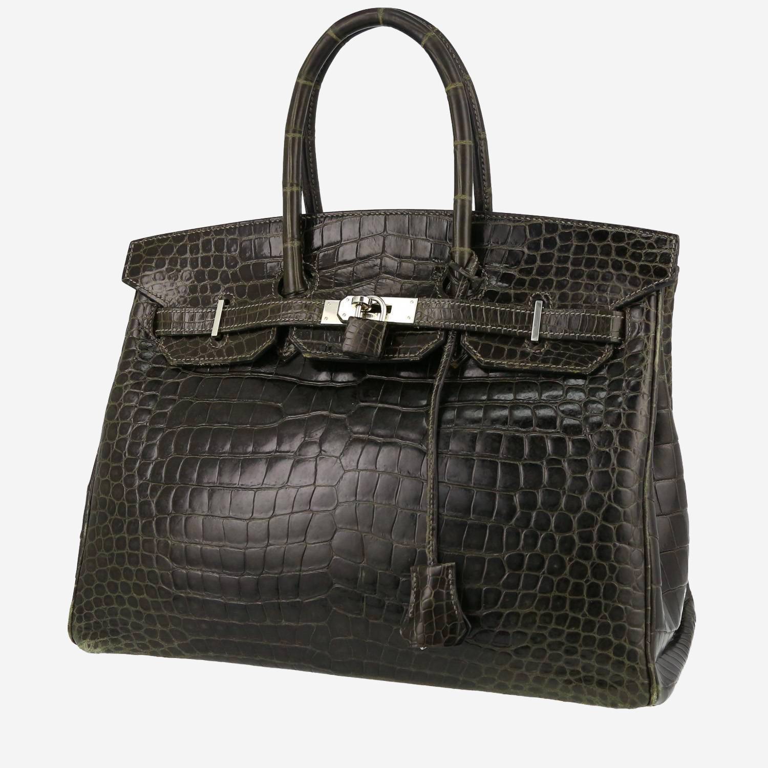 Hermès Birkin 35 cm handbag in anthracite grey porosus crocodile - 00pp