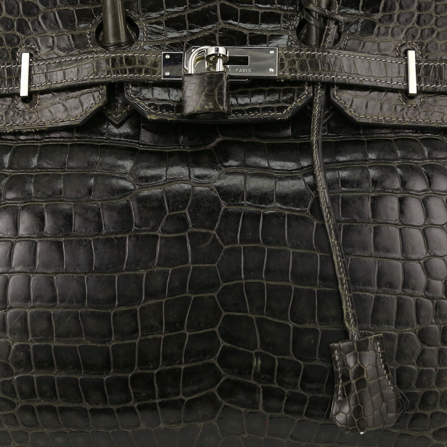 Borsa Hermès Birkin 35 cm in coccodrillo marino grigio antracite - Detail D1