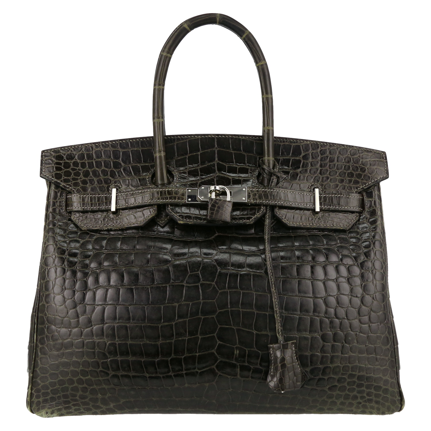 Borsa Hermès Birkin 35 cm in coccodrillo marino grigio antracite - Detail D2