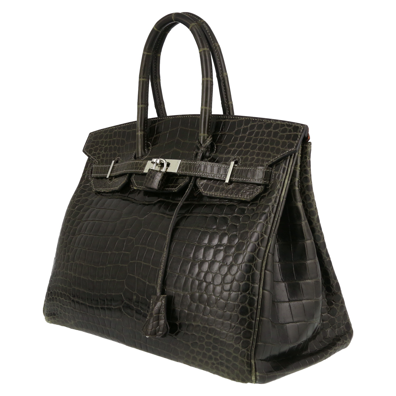 Borsa Hermès Birkin 35 cm in coccodrillo marino grigio antracite - Detail D3