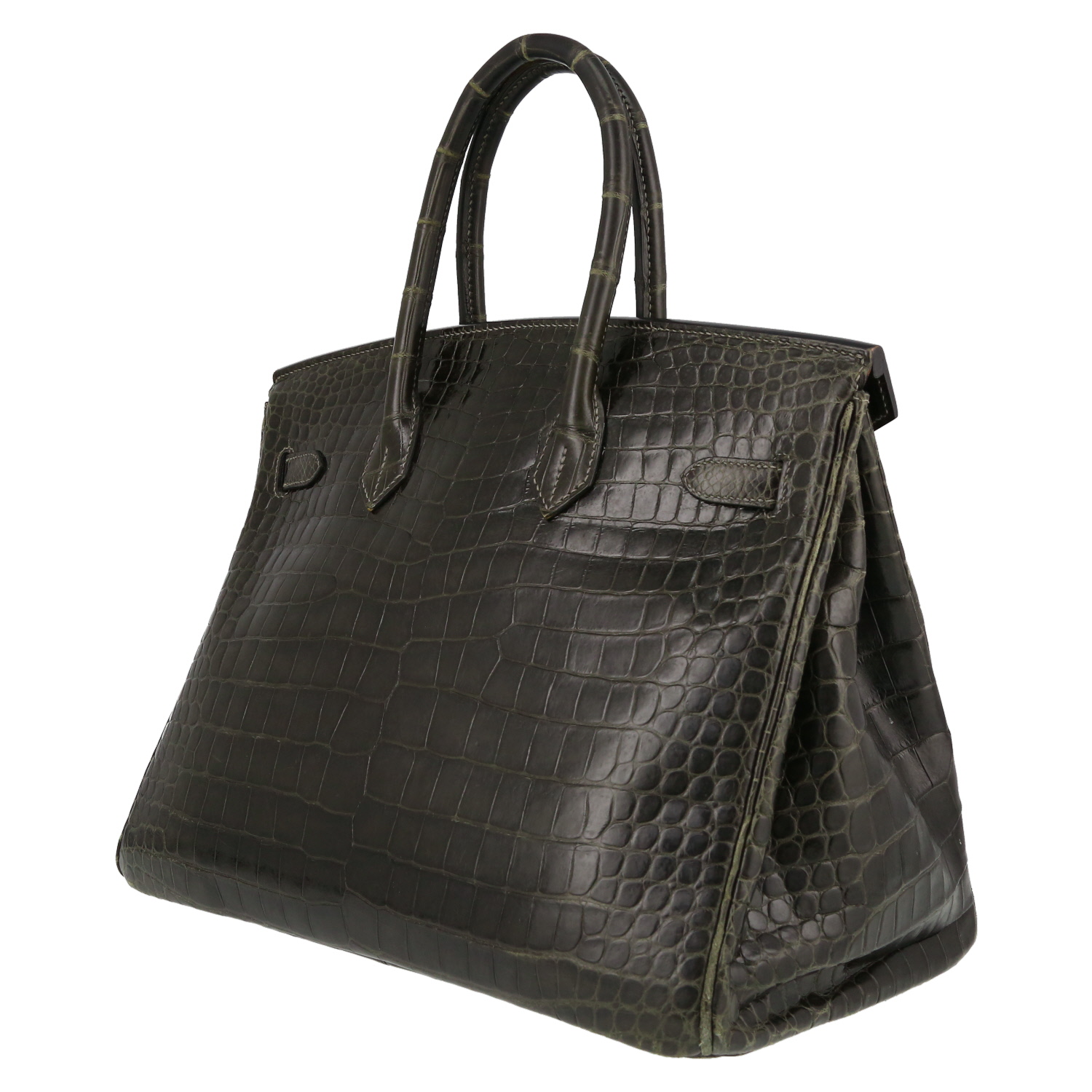 Borsa Hermès Birkin 35 cm in coccodrillo marino grigio antracite - Detail D5