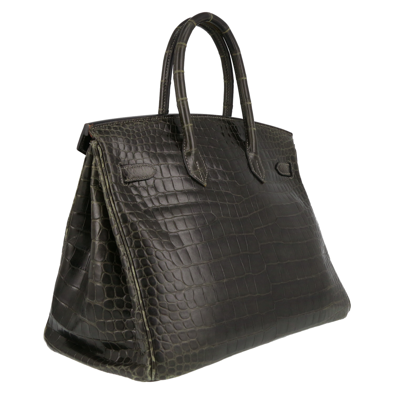 Borsa Hermès Birkin 35 cm in coccodrillo marino grigio antracite - Detail D6