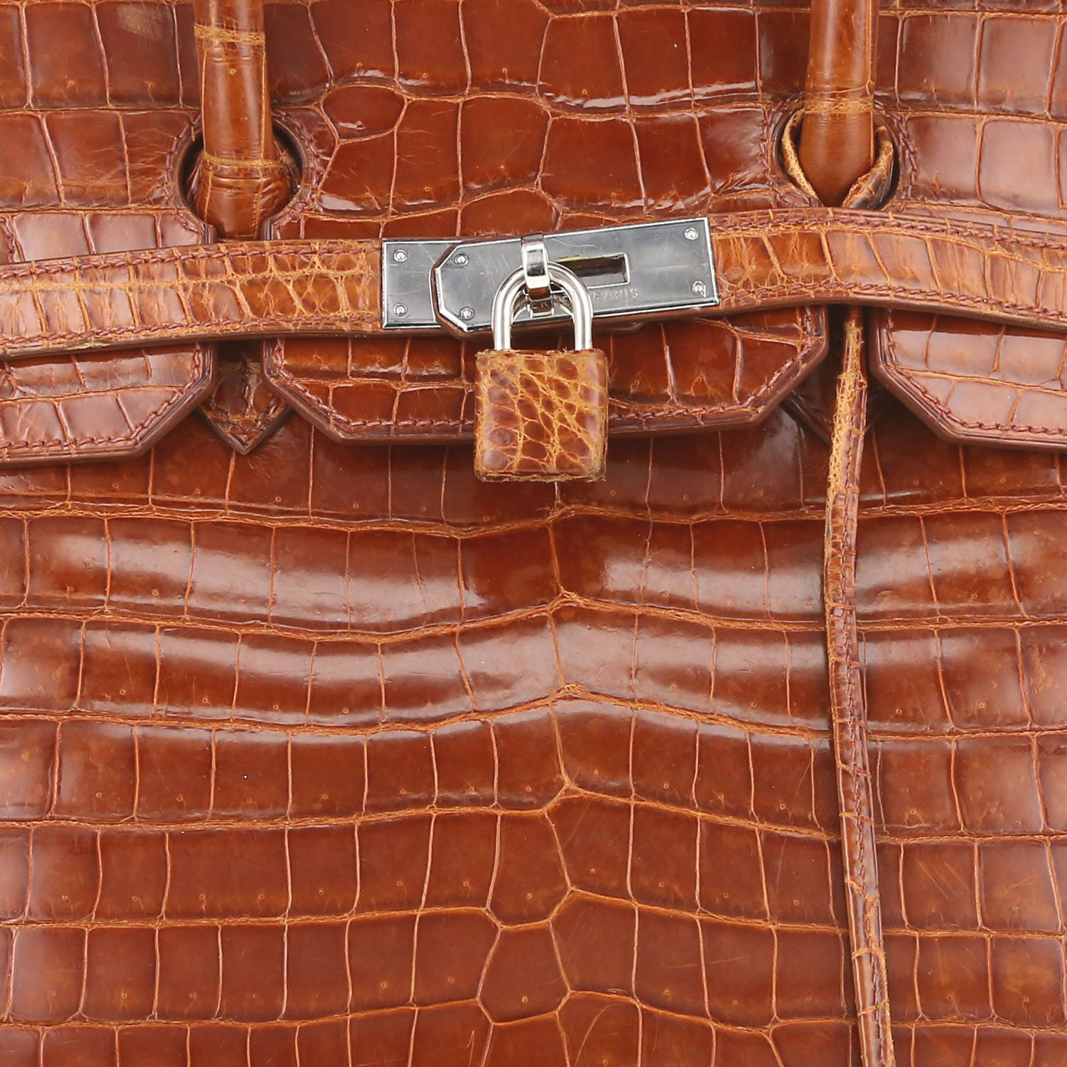 Borsa Hermès  Birkin 35 cm in coccodrillo marino marrone - Detail D1