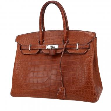 Hermes Birkin Shoulder Handbag in Brown Barenia Leather and Blue Denim