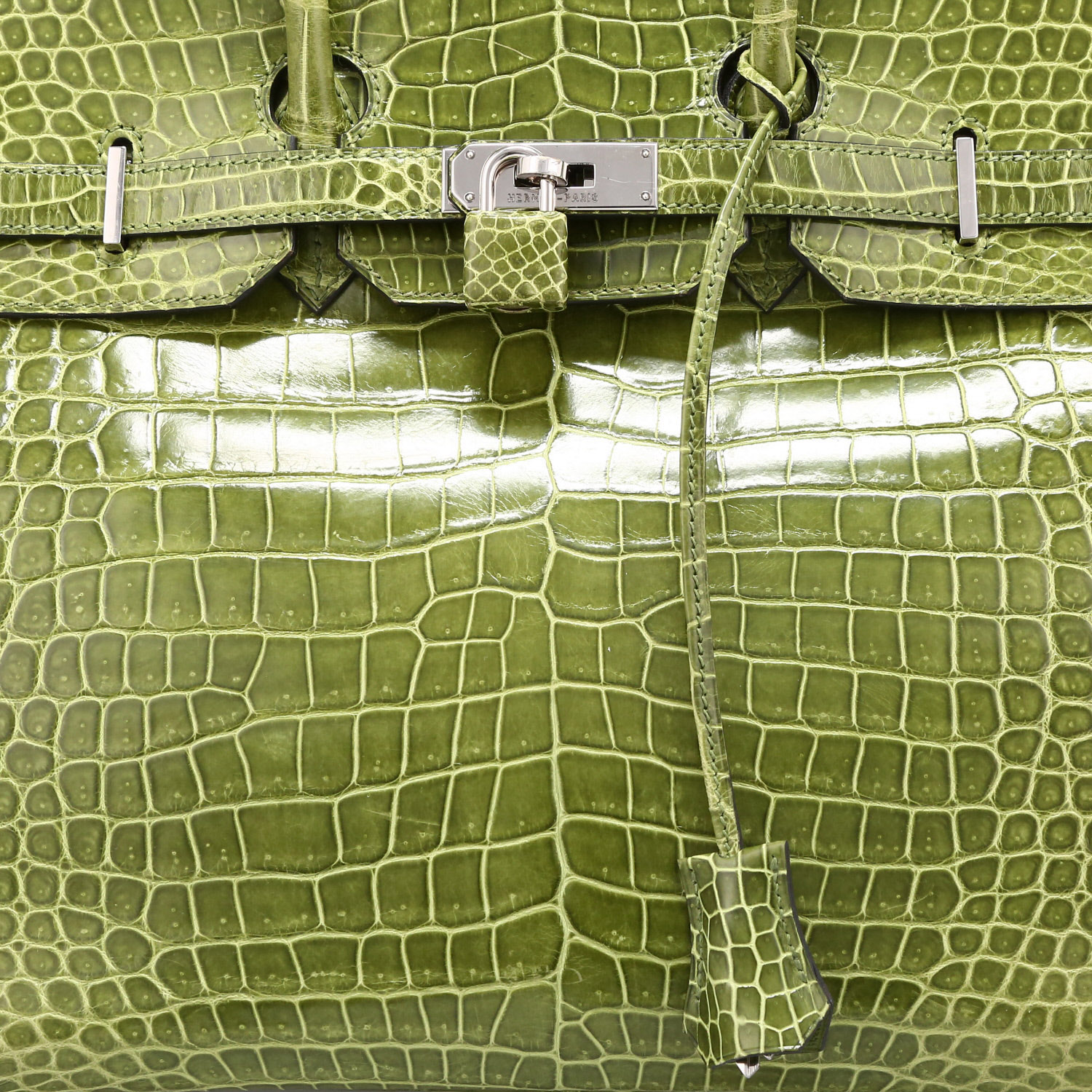 Bolso de mano Hermès  Birkin 35 cm en cocodrilo porosus verde anís - Detail D1